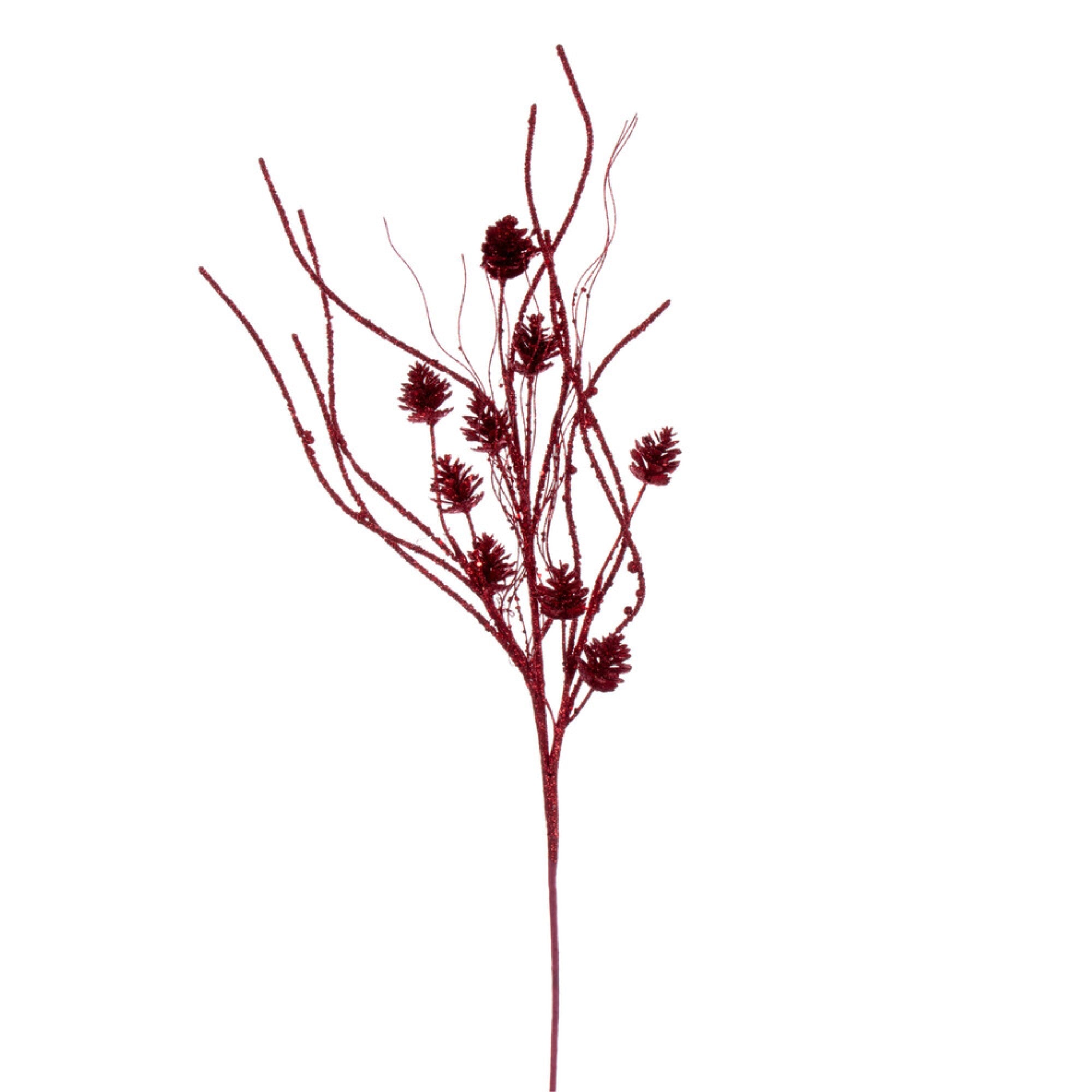 Vickerman 32” Red Mini Pinecone Twig Glitter Spray 6 per bag.