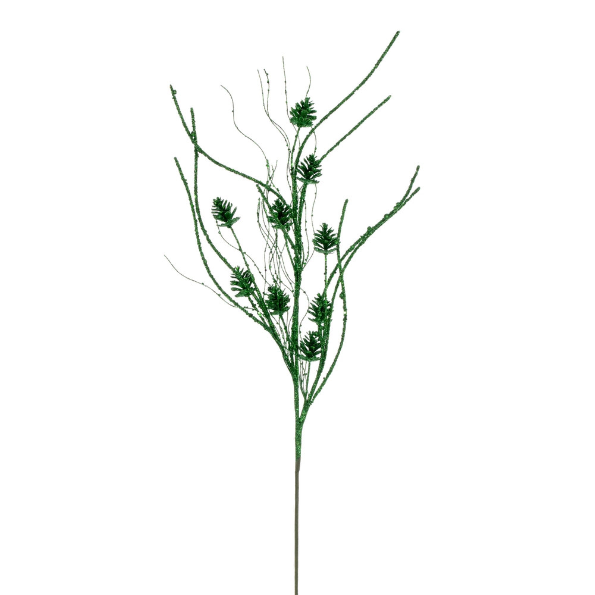Vickerman 32” Green Mini Pinecone Twig Glitter Spray 6 per bag.