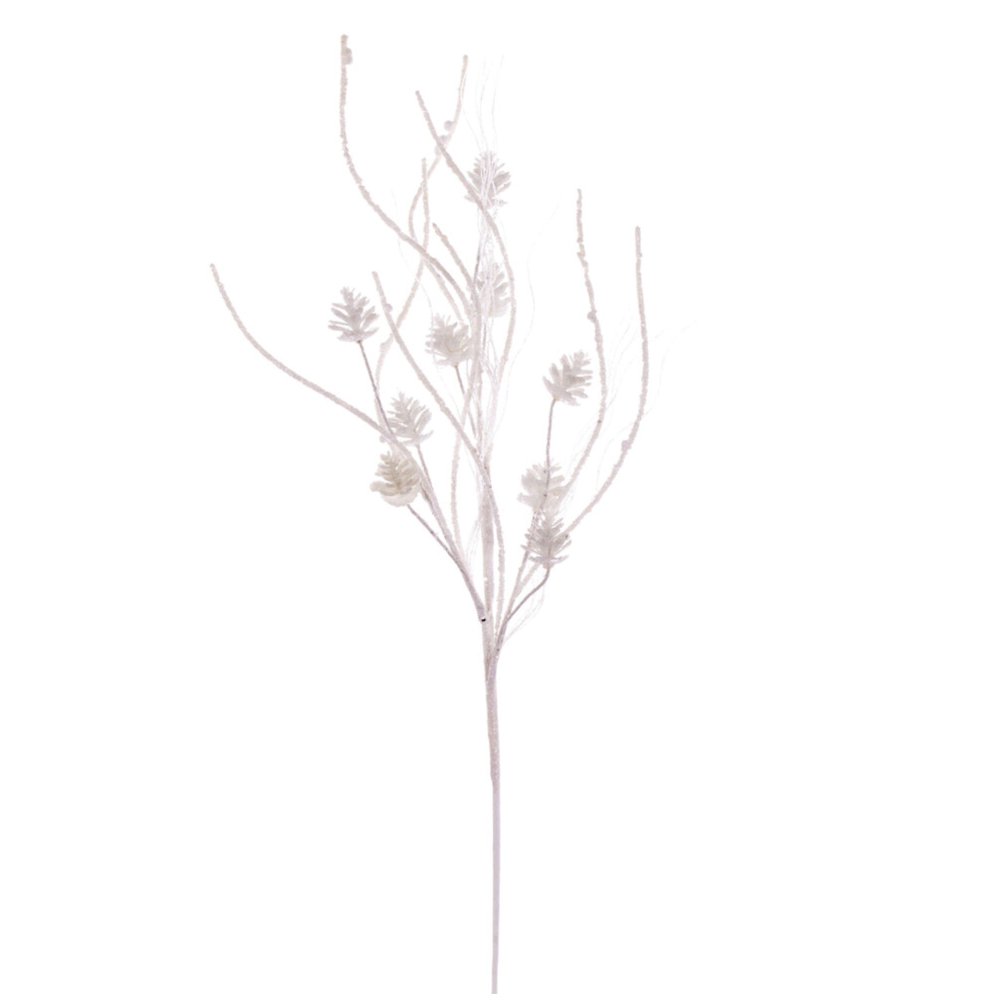 Vickerman 32” White Mini Pinecone Twig Glitter Spray 6 per bag.