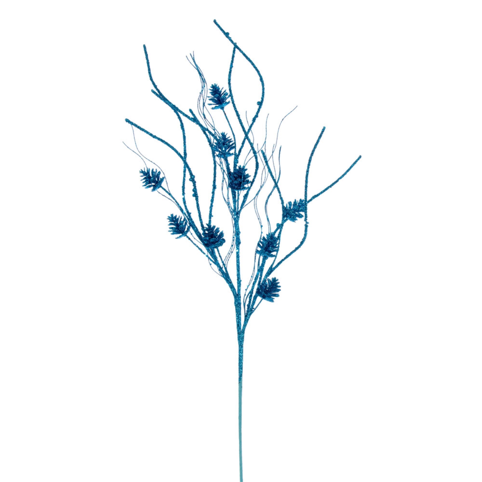 Vickerman 32” Turquoise Mini Pinecone Twig Glitter Spray 6 per bag.