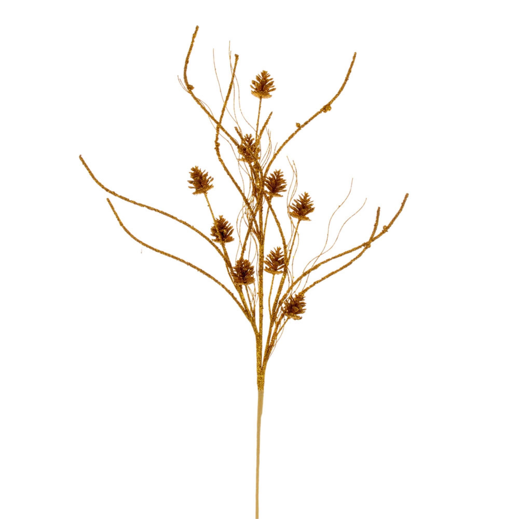 Vickerman 32” Antique Gold Mini Pinecone Twig Glitter Spray 6 per bag.