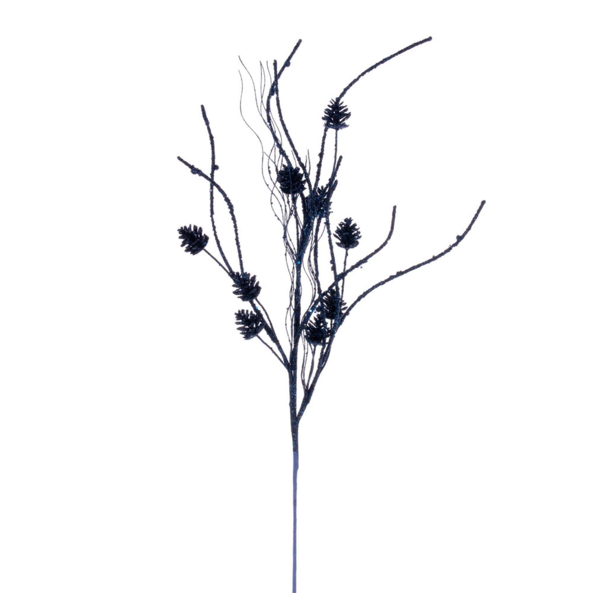 Vickerman 32” Midnight Blue Mini Pinecone Twig Glitter Spray 6 per bag.