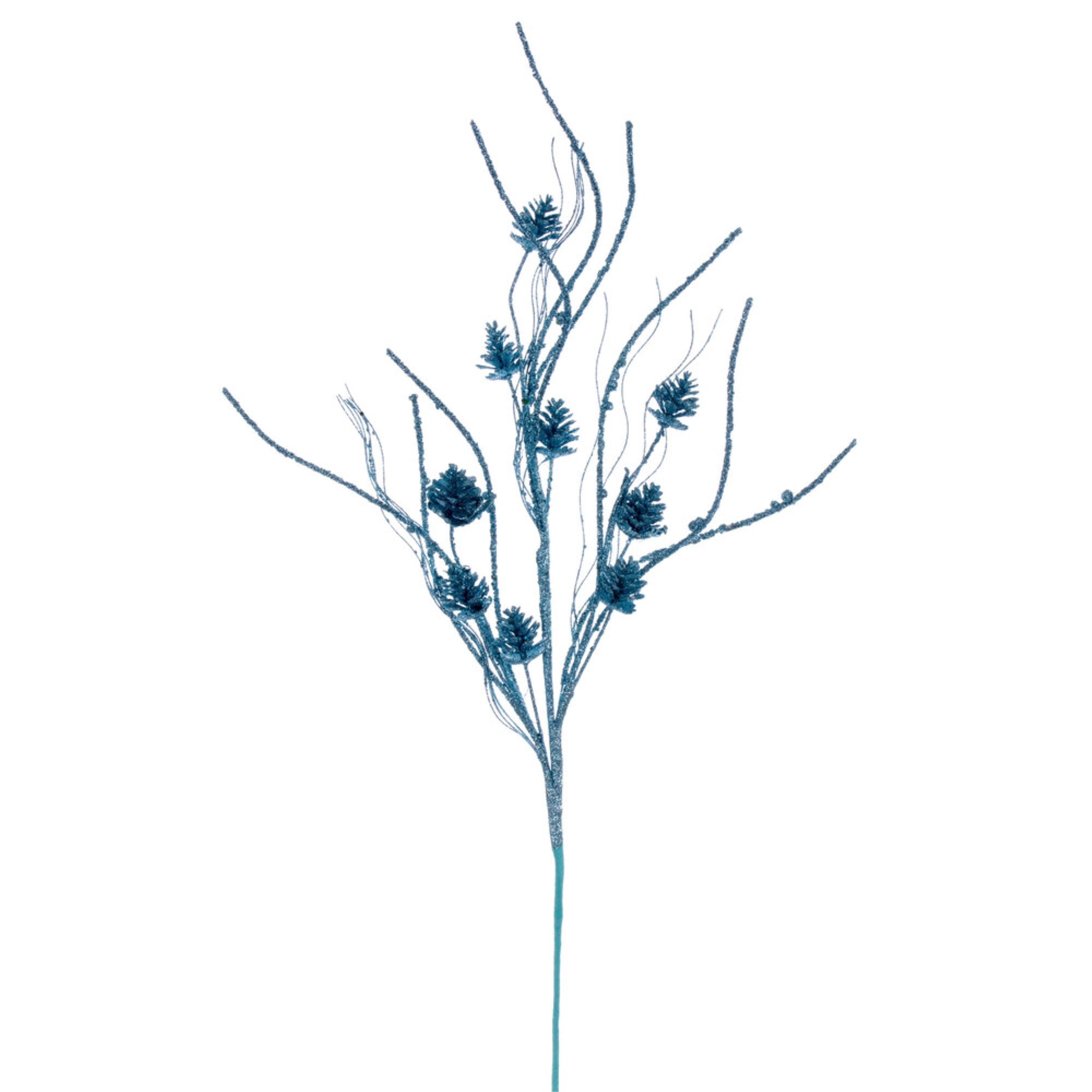 Vickerman 32” Baby Blue Mini Pinecone Twig Glitter Spray 6 per bag.