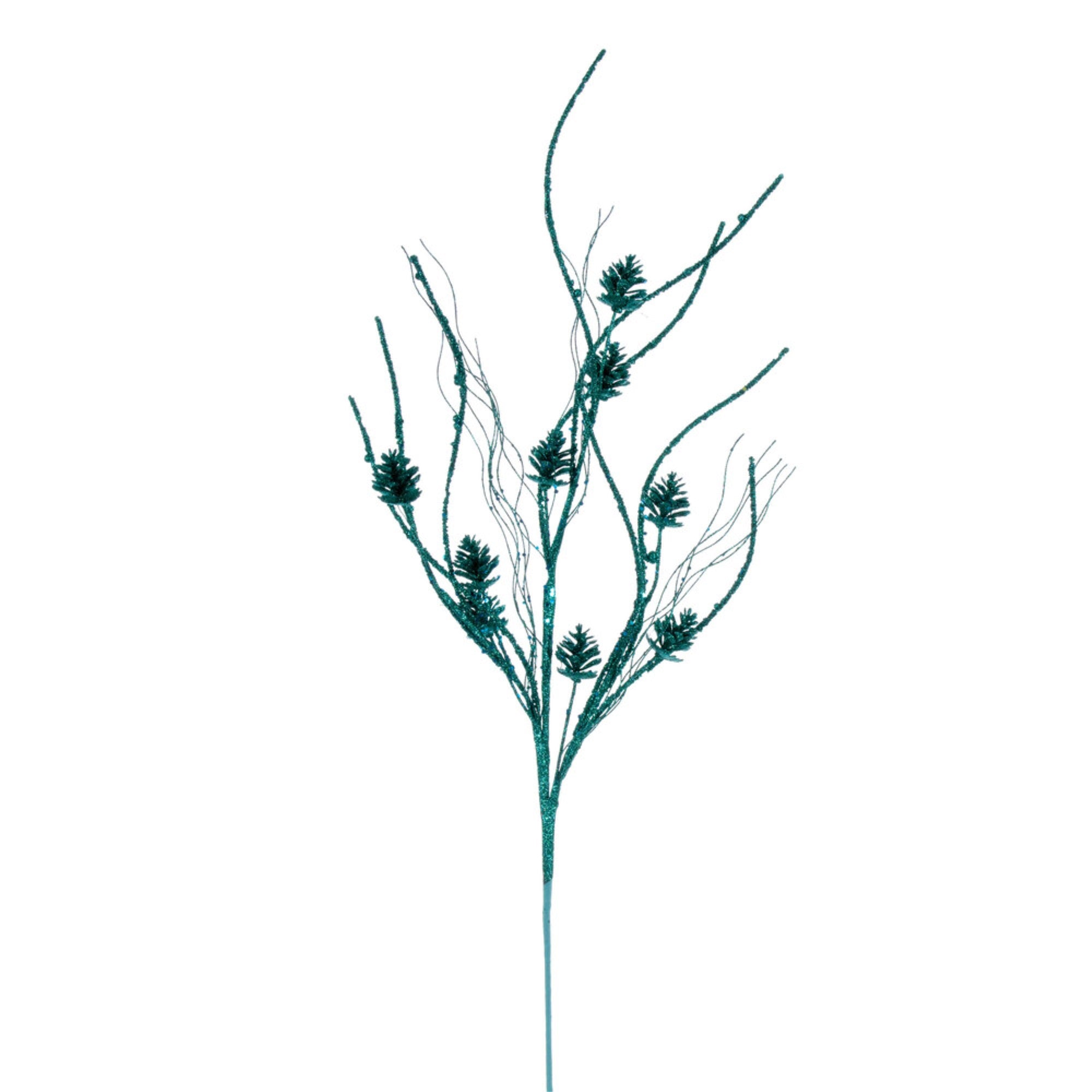 Vickerman 32” Teal Mini Pinecone Twig Glitter Spray 6 per bag.