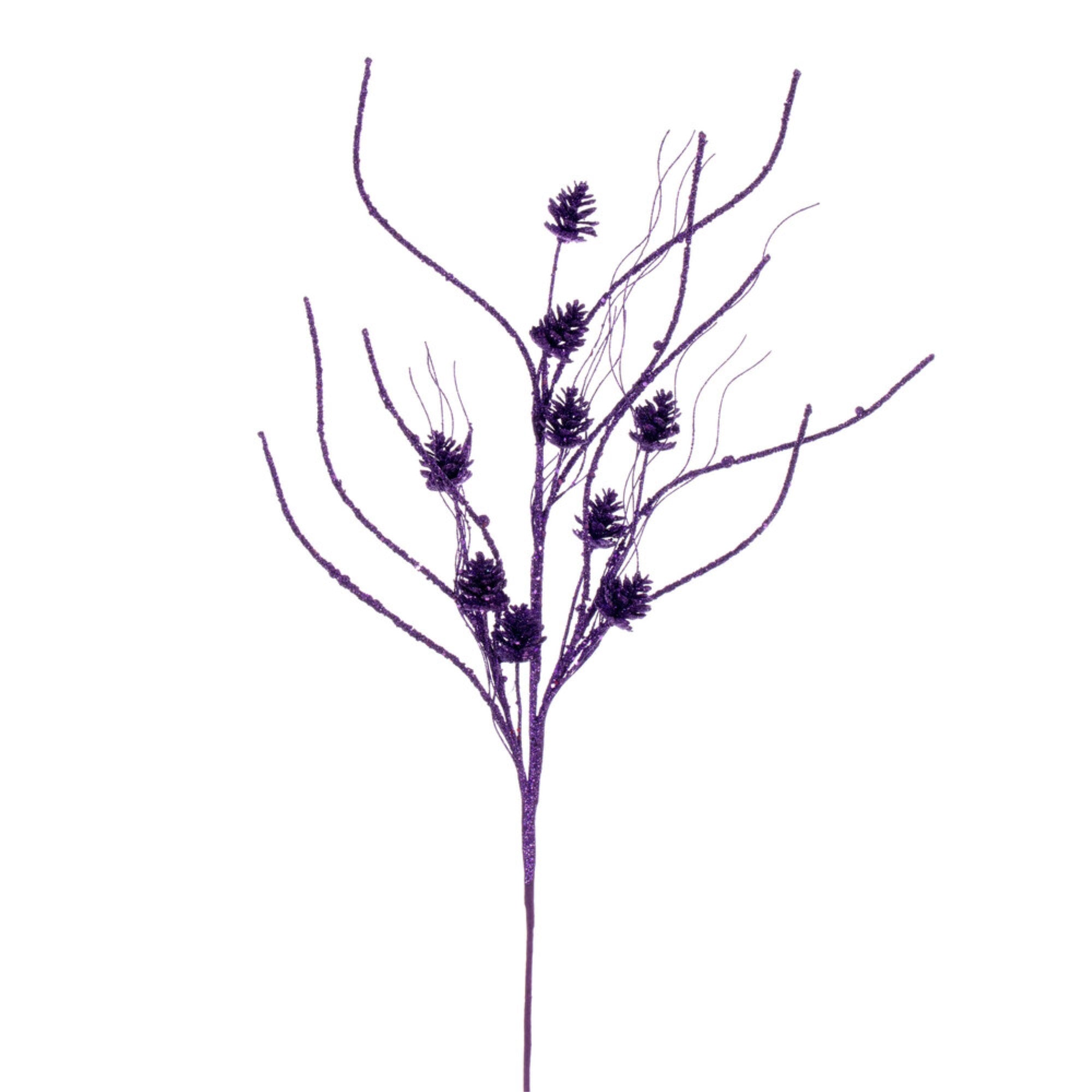 Vickerman 32” Purple Mini Pinecone Twig Glitter Spray 6 per bag.