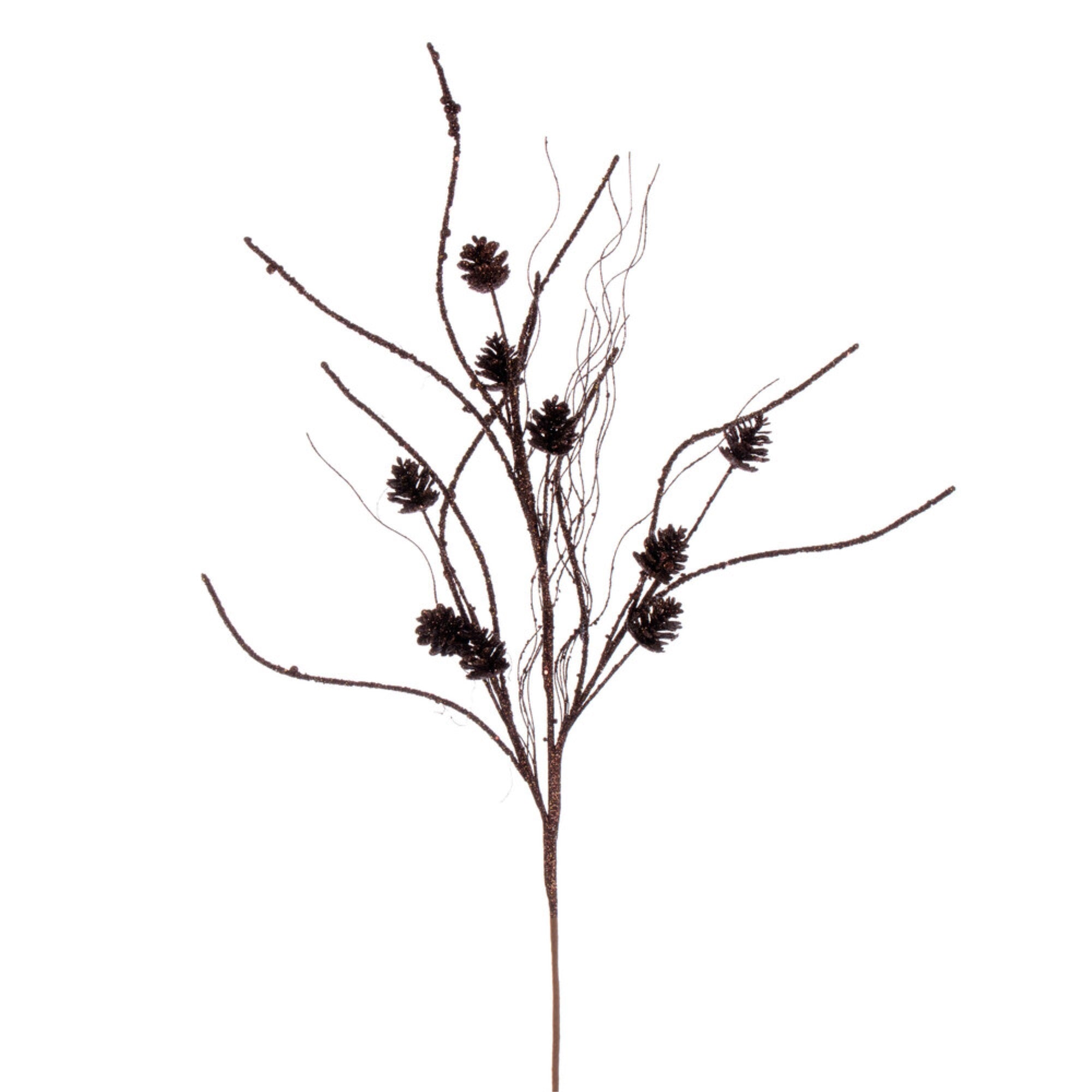 Vickerman 32” Chocolate Mini Pinecone Twig Glitter Spray 6 per bag.