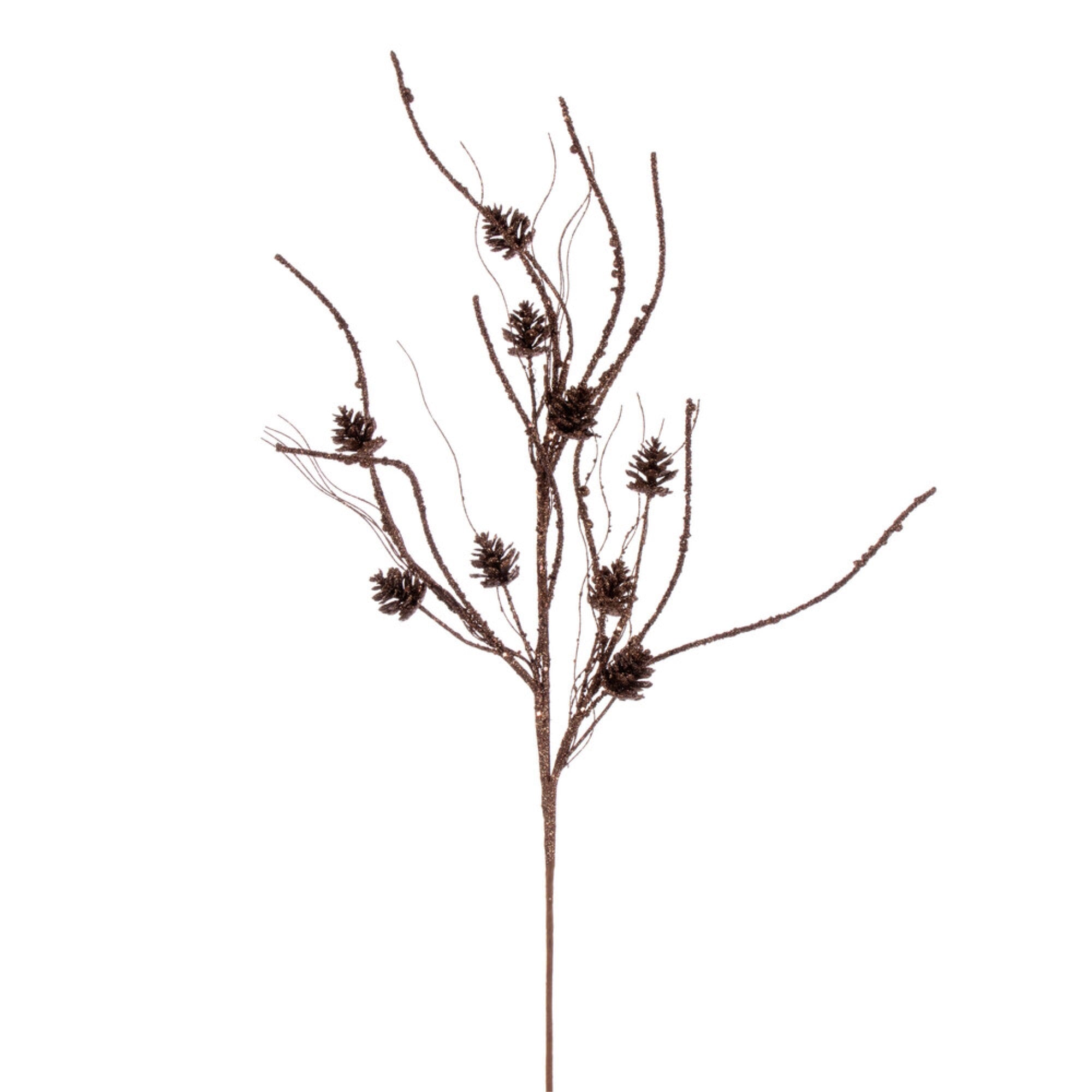 Vickerman 32” Mocha Mini Pinecone Twig Glitter Spray 6 per bag.