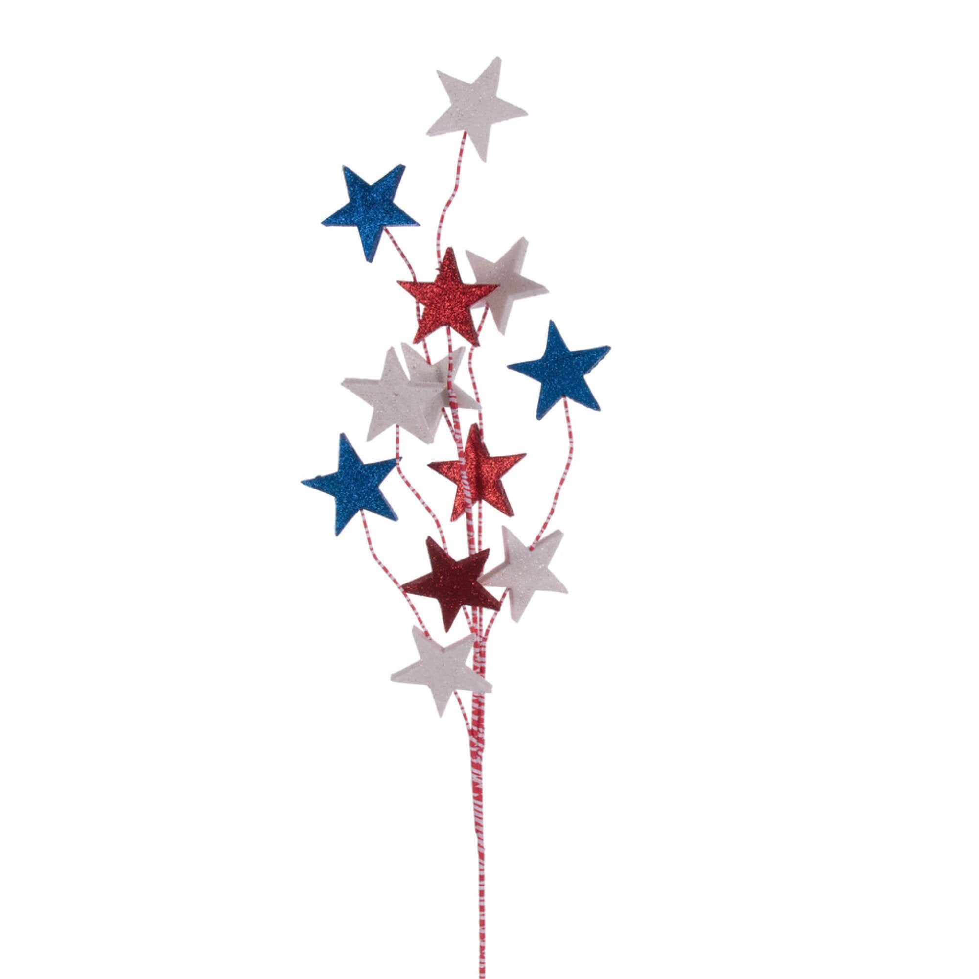 Vickerman 34” Red White and Blue Stars Glitter Spray 6 per bag.