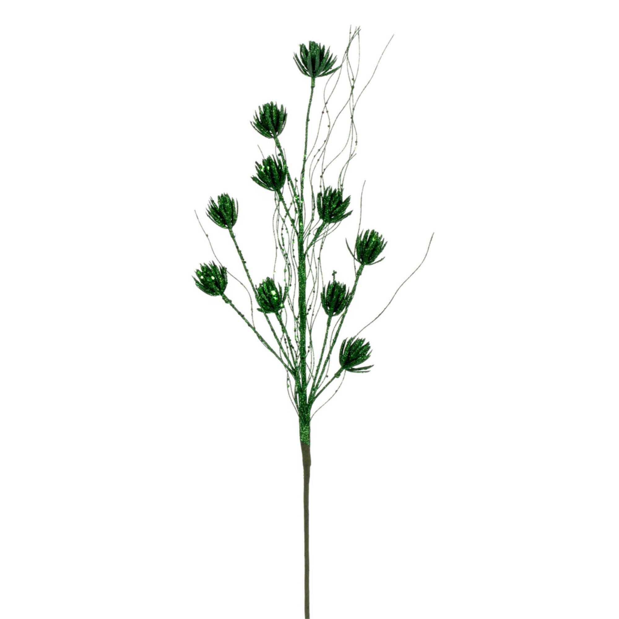 Vickerman 30” Green Mini Flower Glitter Spray 6 per bag.