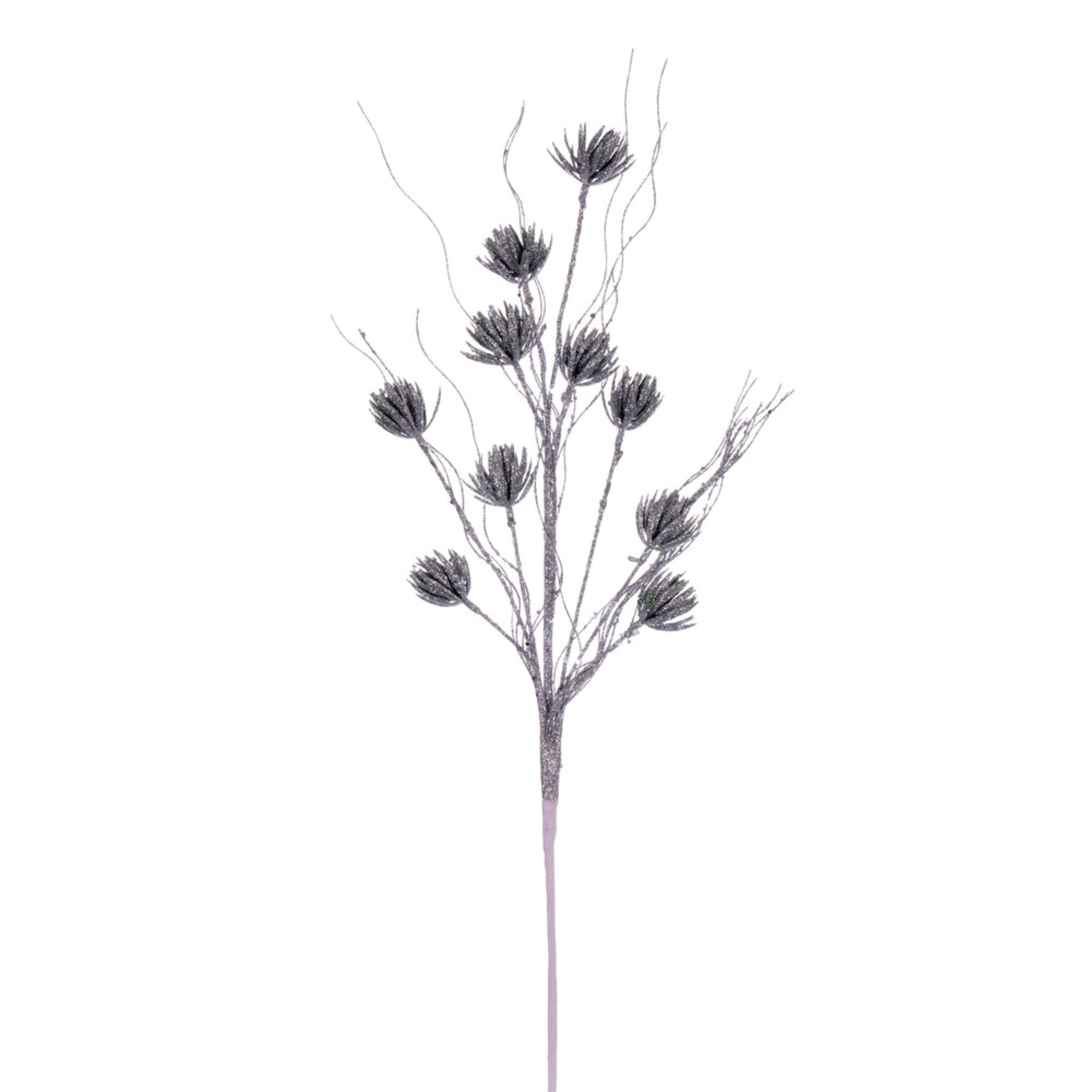 Vickerman 30” Silver Mini Flower Glitter Spray 6 per bag.