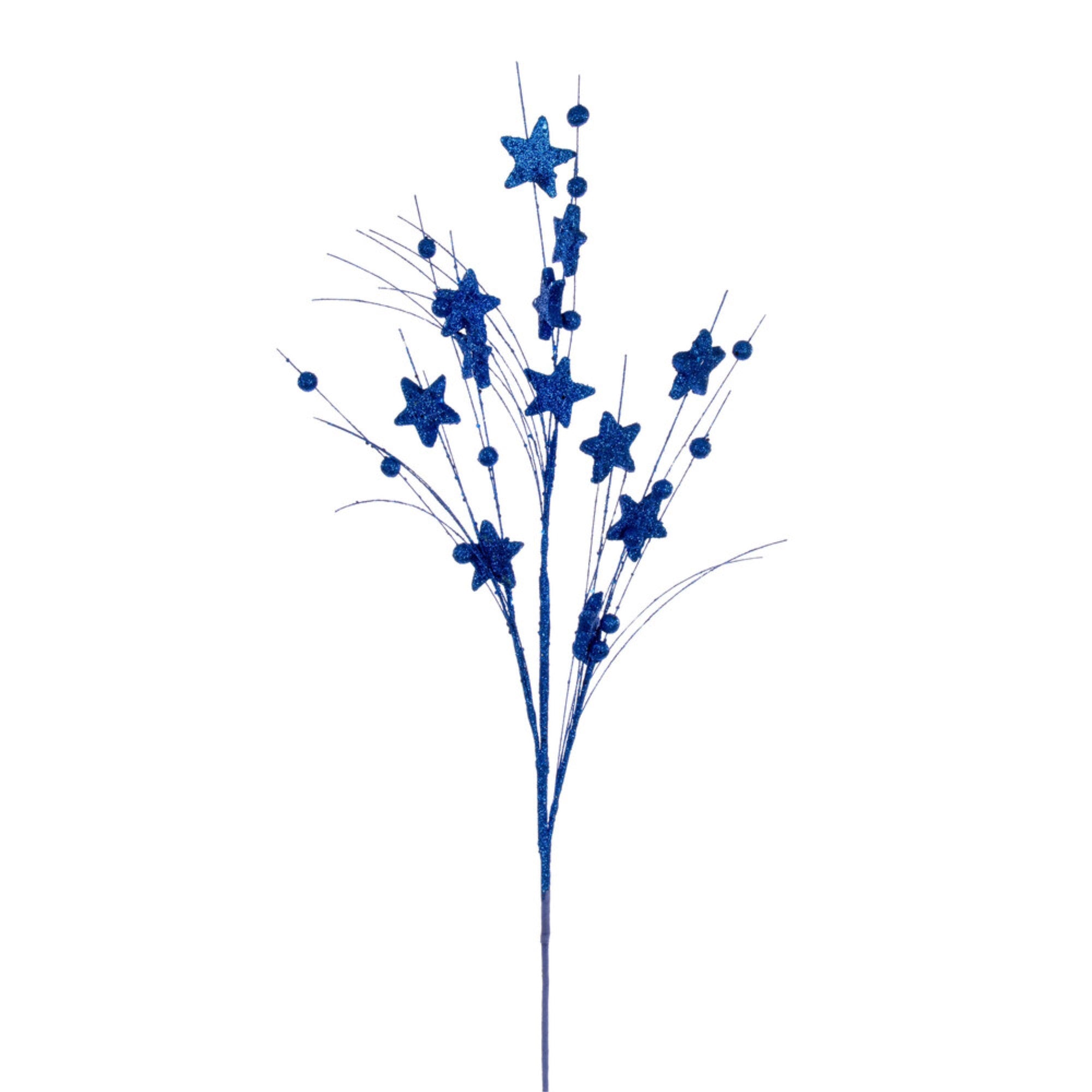 Vickerman 33” Blue Star and Ball Glitter Spray 6 per bag.