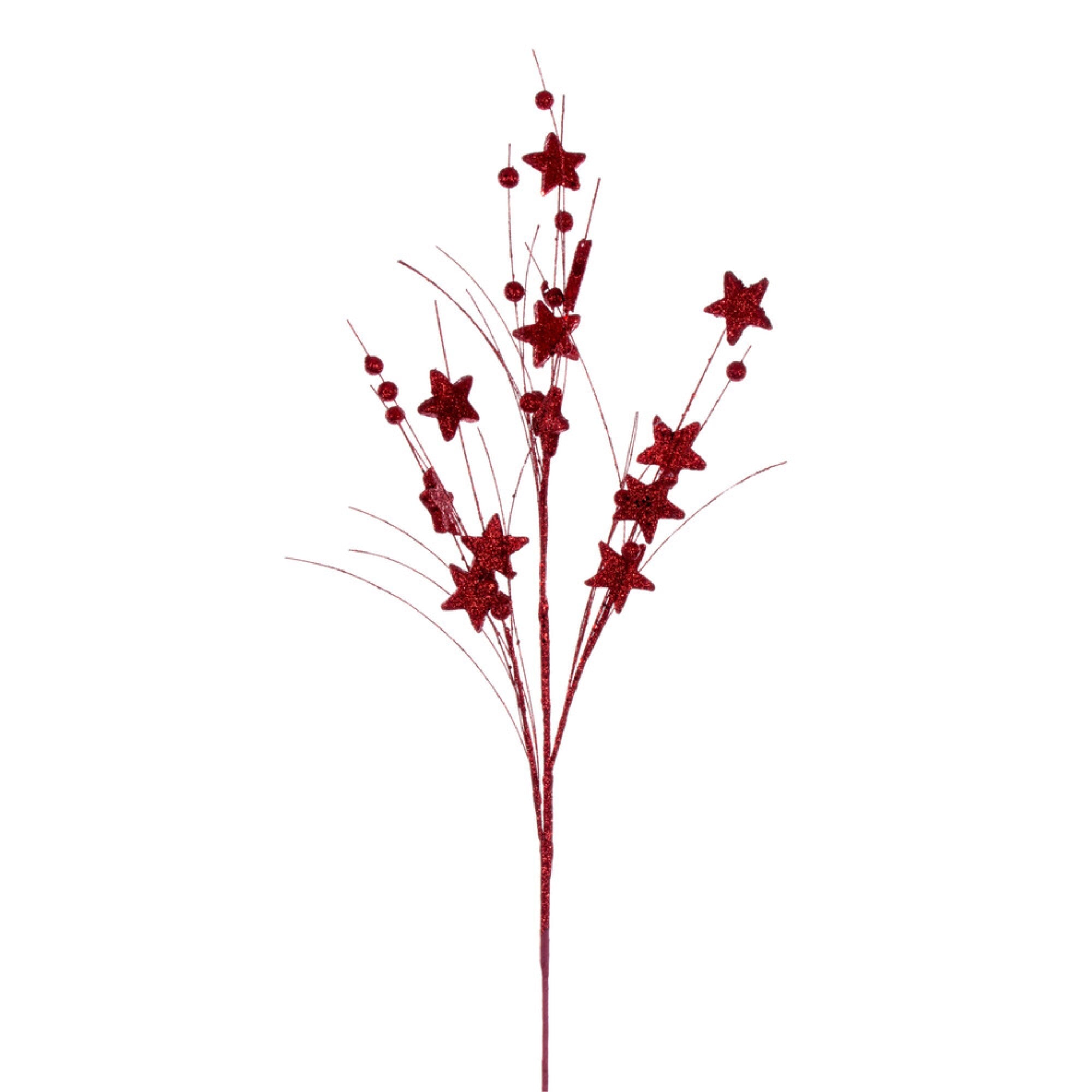 Vickerman 33” Red Star and Ball Glitter Spray 6 per bag.