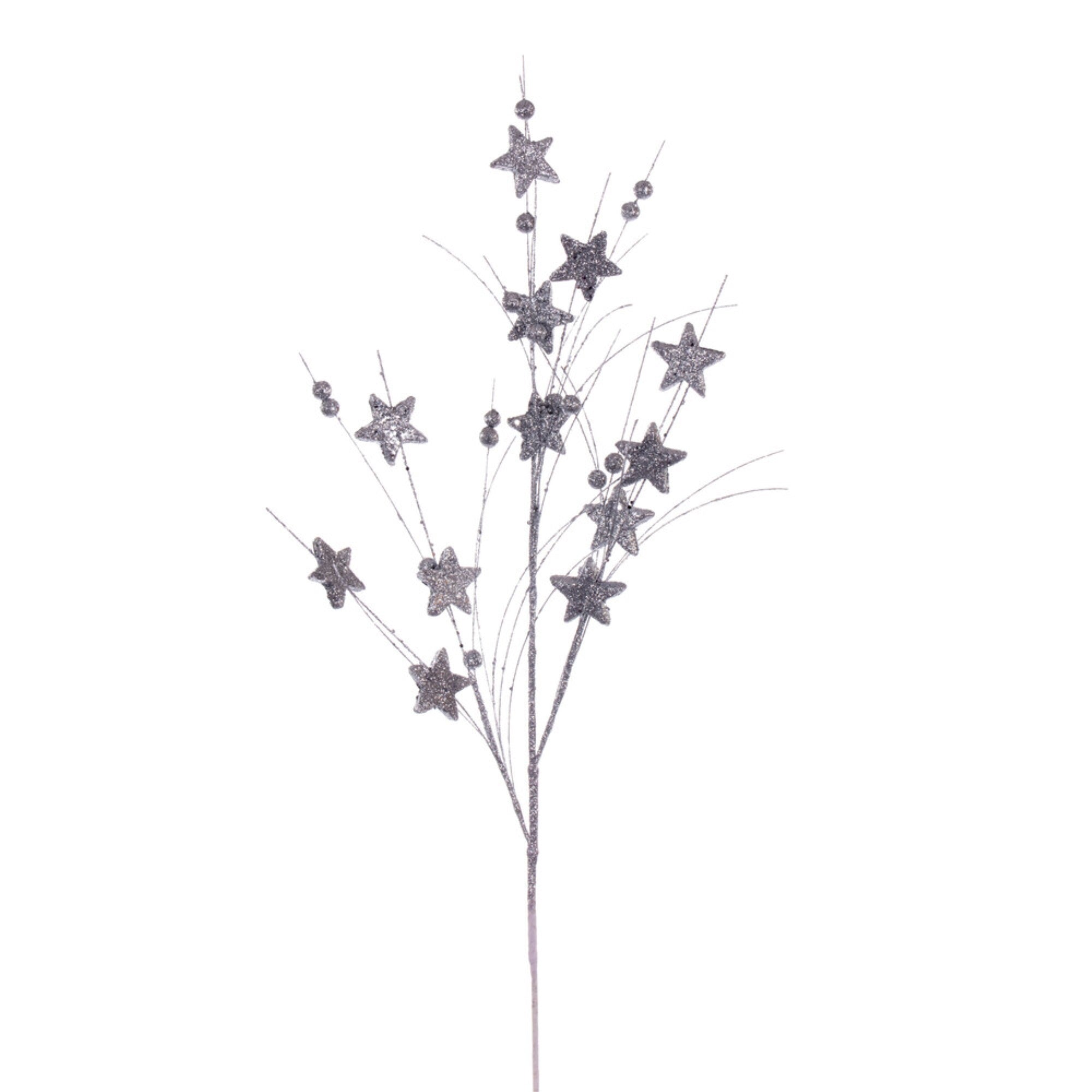 Vickerman 33” Silver Star and Ball Glitter Spray 6 per bag.