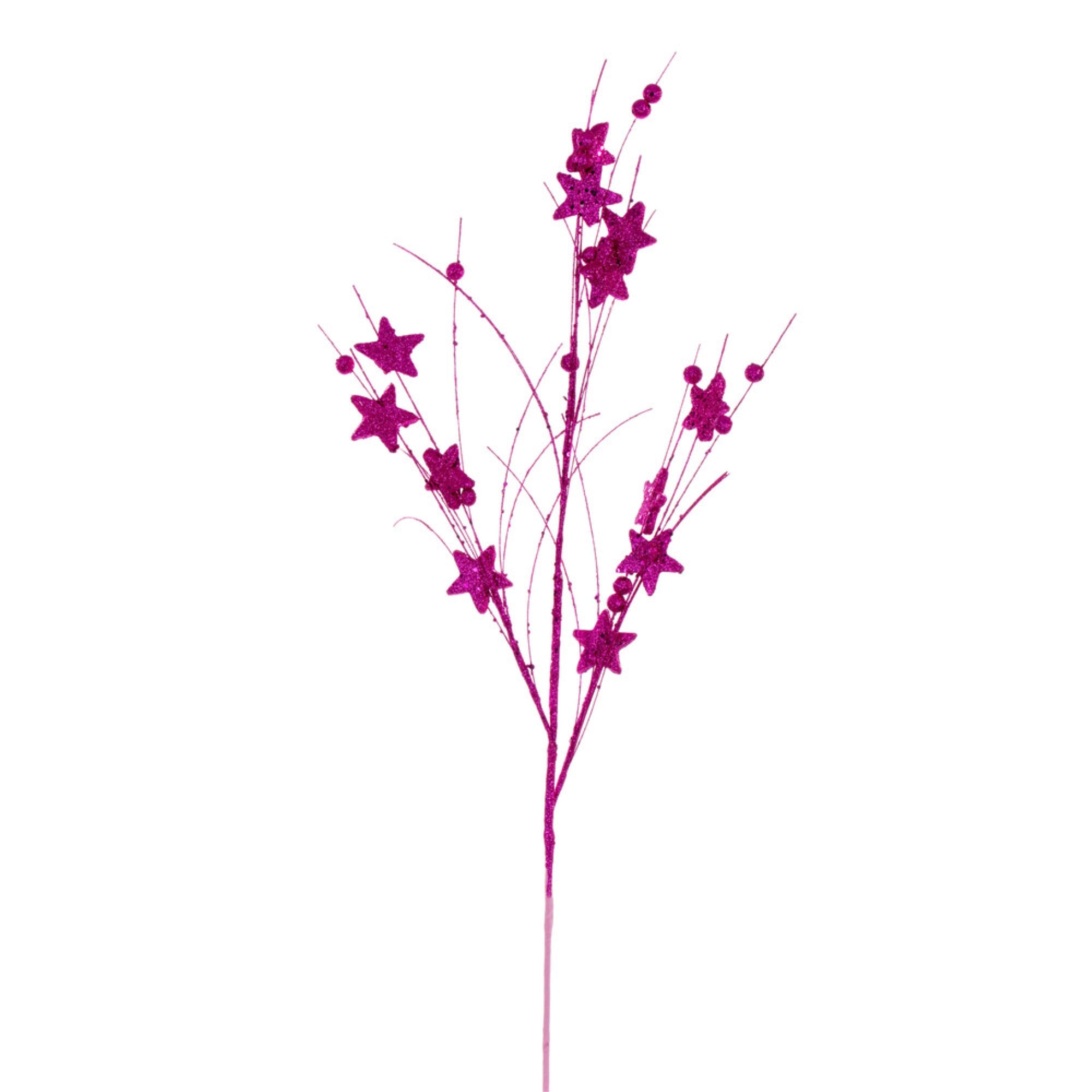 Vickerman 33” Hot Pink Star and Ball Glitter Spray 6 per bag.