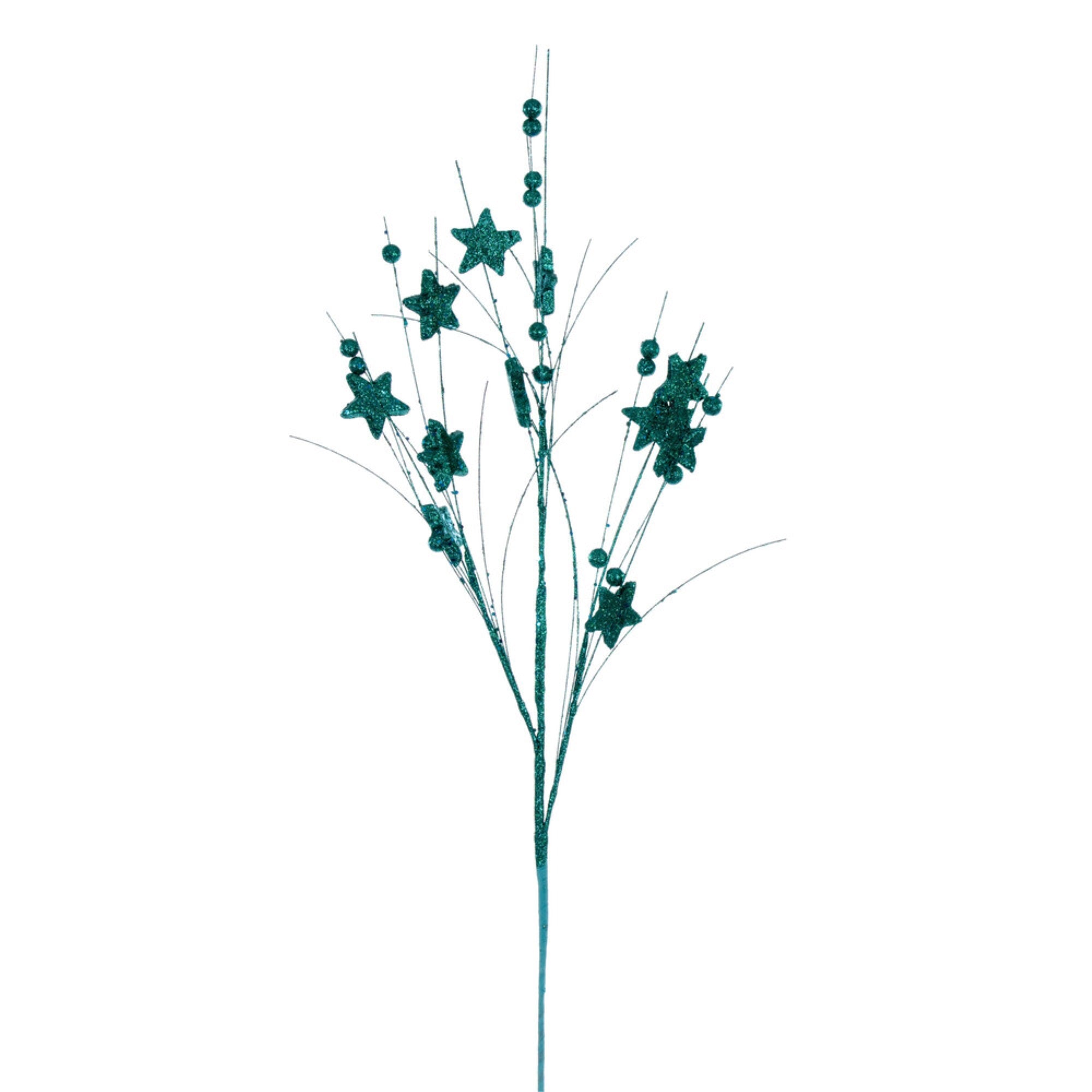 Vickerman 33” Teal Star and Ball Glitter Spray 6 per bag.