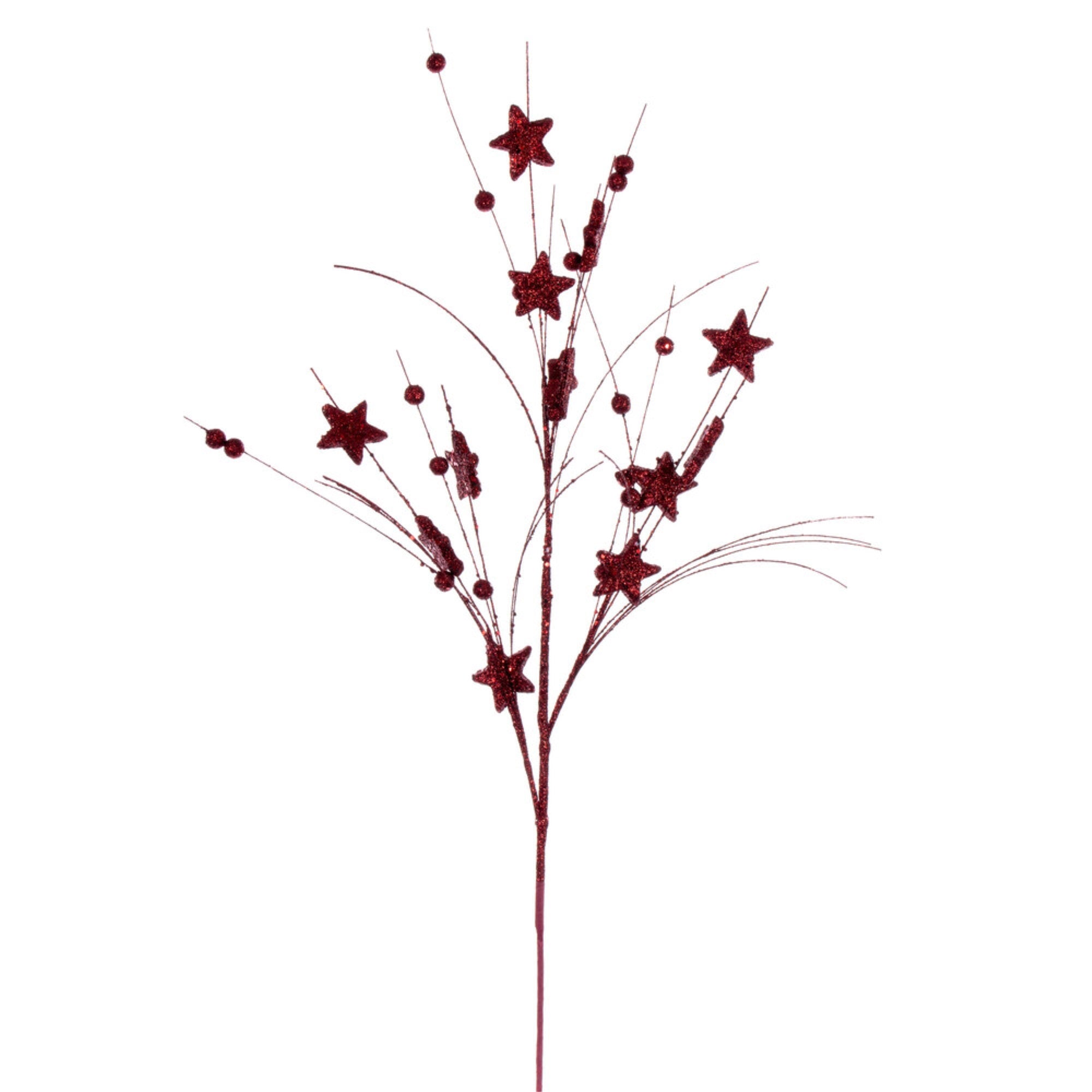 Vickerman 33” Burgundy Star and Ball Glitter Spray 6 per bag.