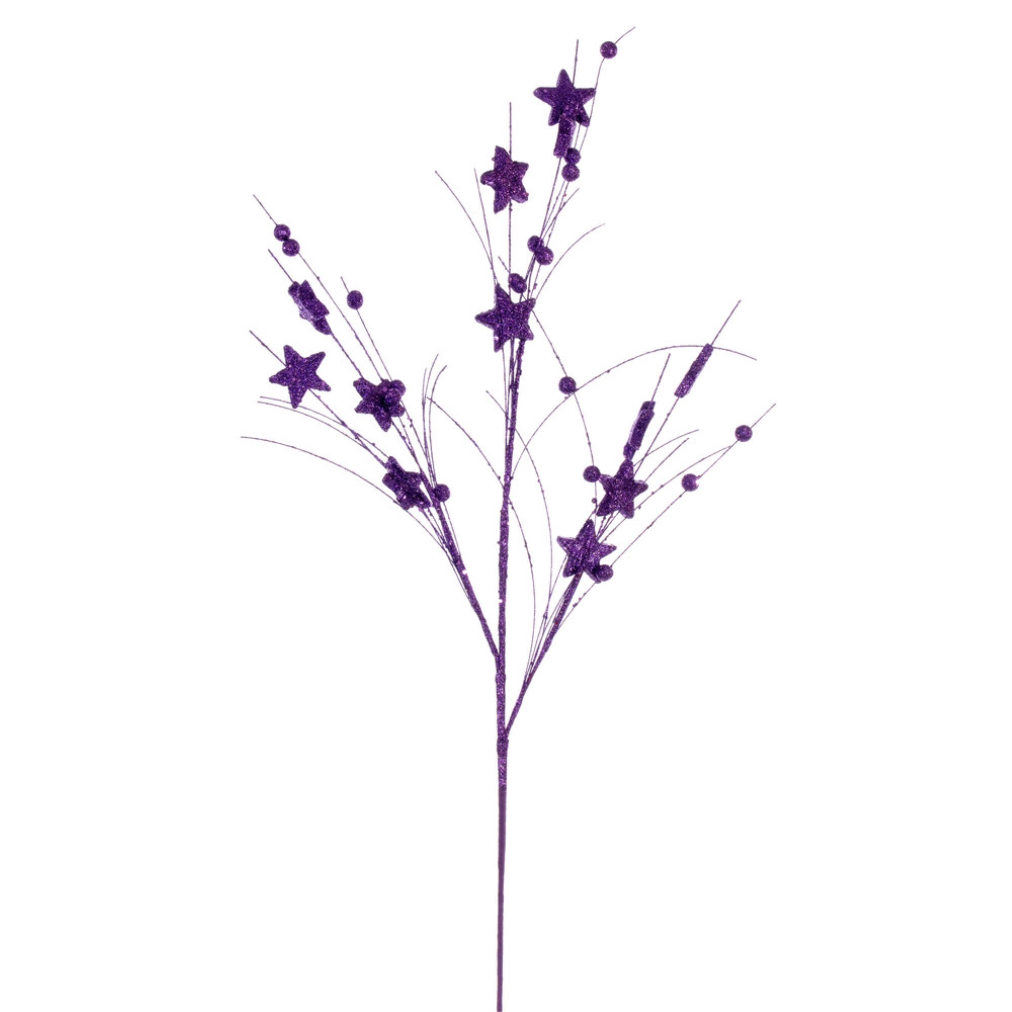 Vickerman 33” Purple Star and Ball Glitter Spray 6 per bag.