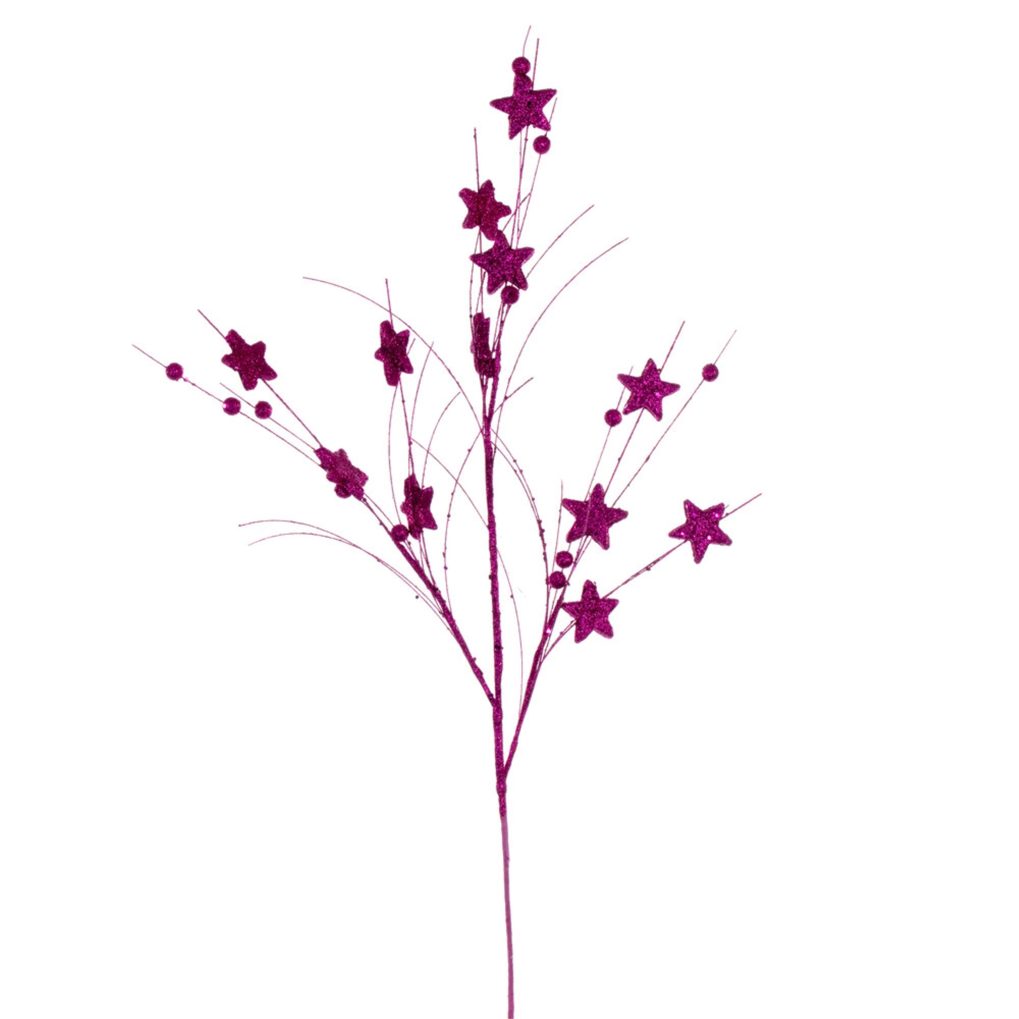 Vickerman 33” Fuchsia Star and Ball Glitter Spray 6 per bag.