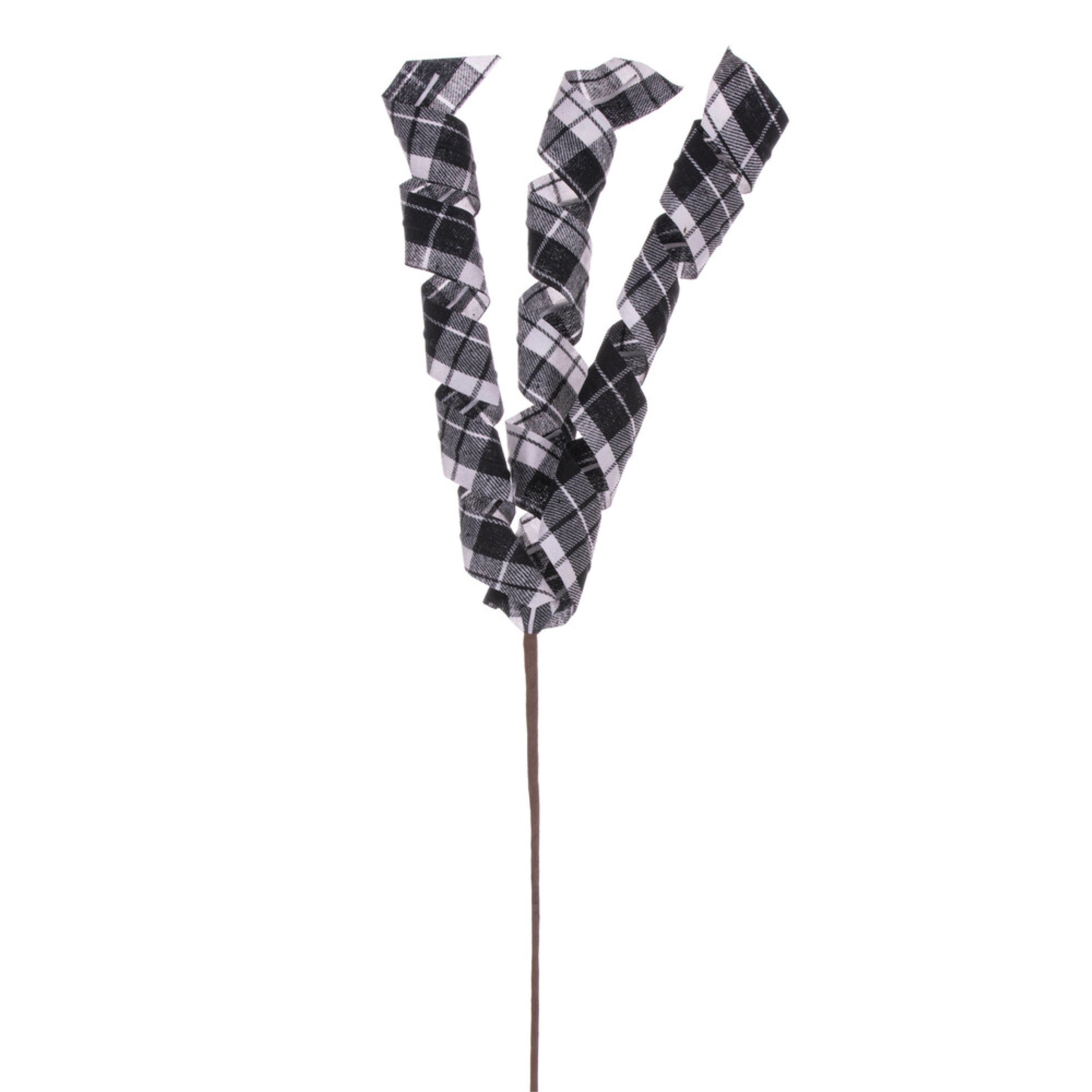 Vickerman 23” Black and White Plaid Swirl Spray 8 per bag.
