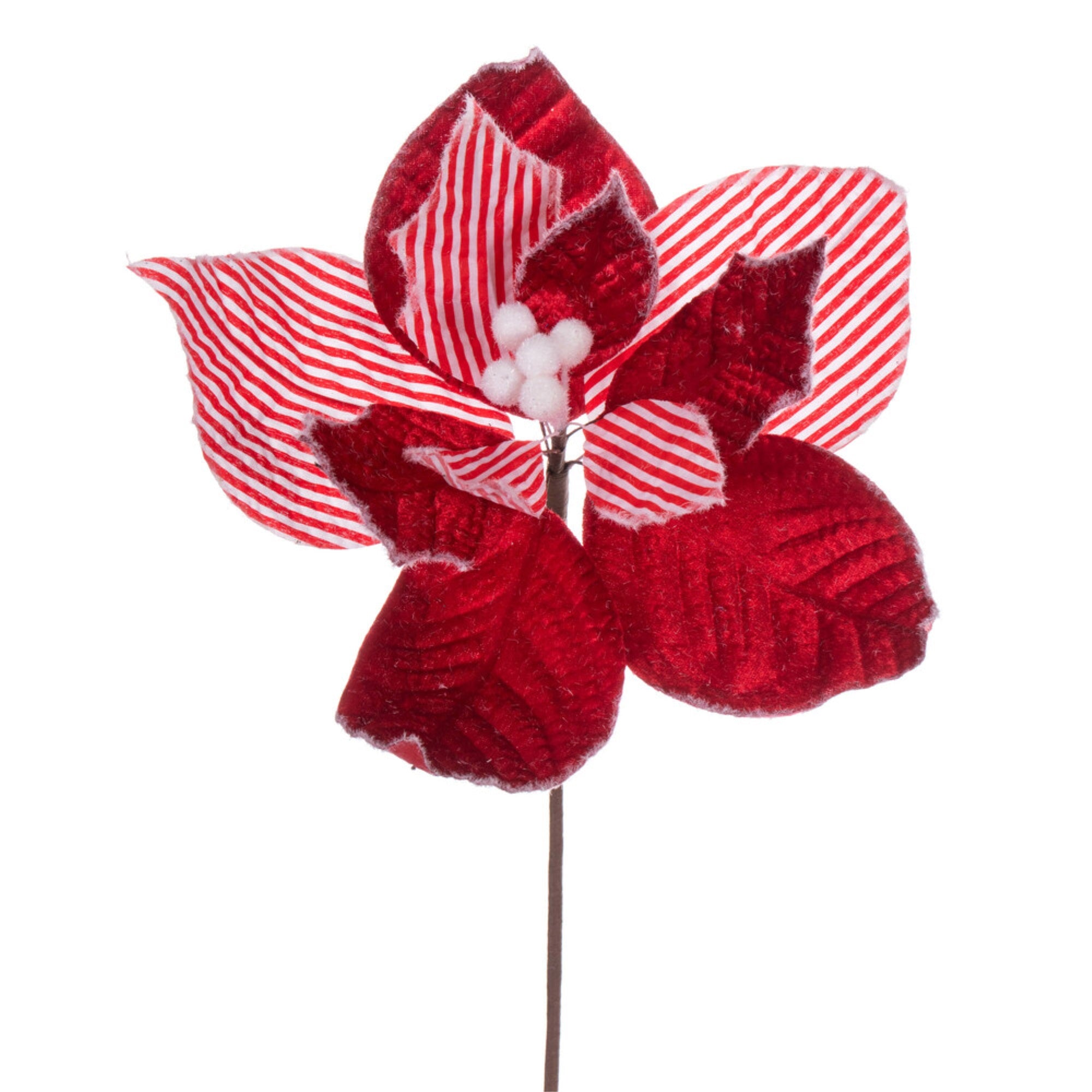 Vickerman 11” Red and White Striped Flower on Stem 6 per bag.