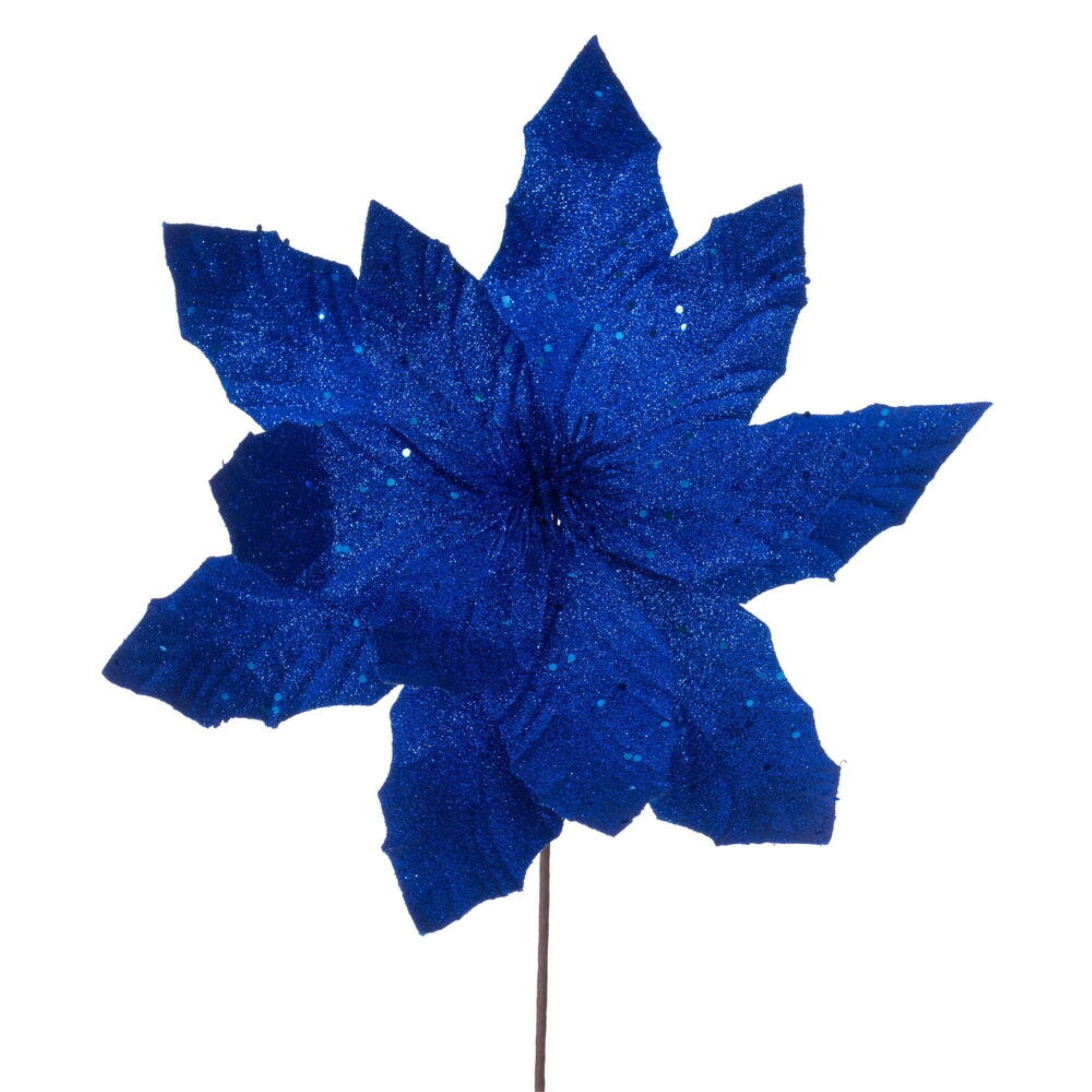 Vickerman 14” Artificial Blue Poinsettia Stem 6 Per Bag