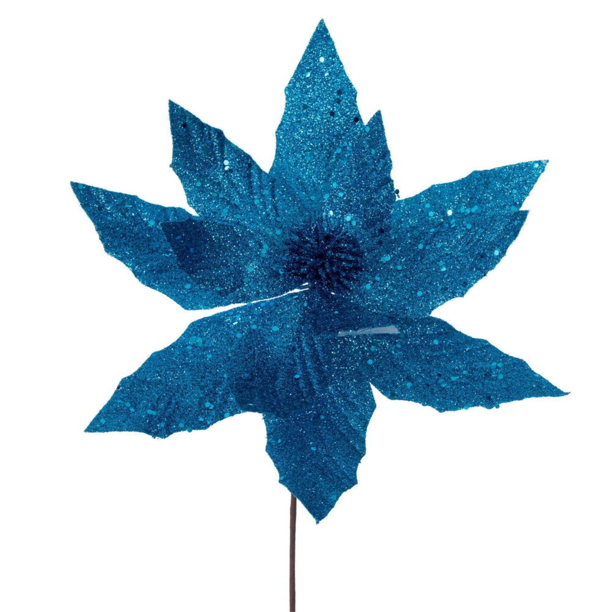 Vickerman 14” Artificial Turquoise Poinsettia Stem 6 Per Bag