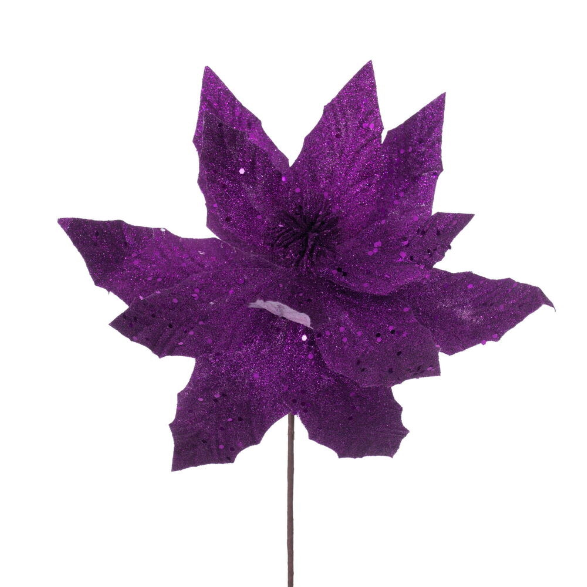 Vickerman 14” Artificial Plum Poinsettia Stem 6 Per Bag