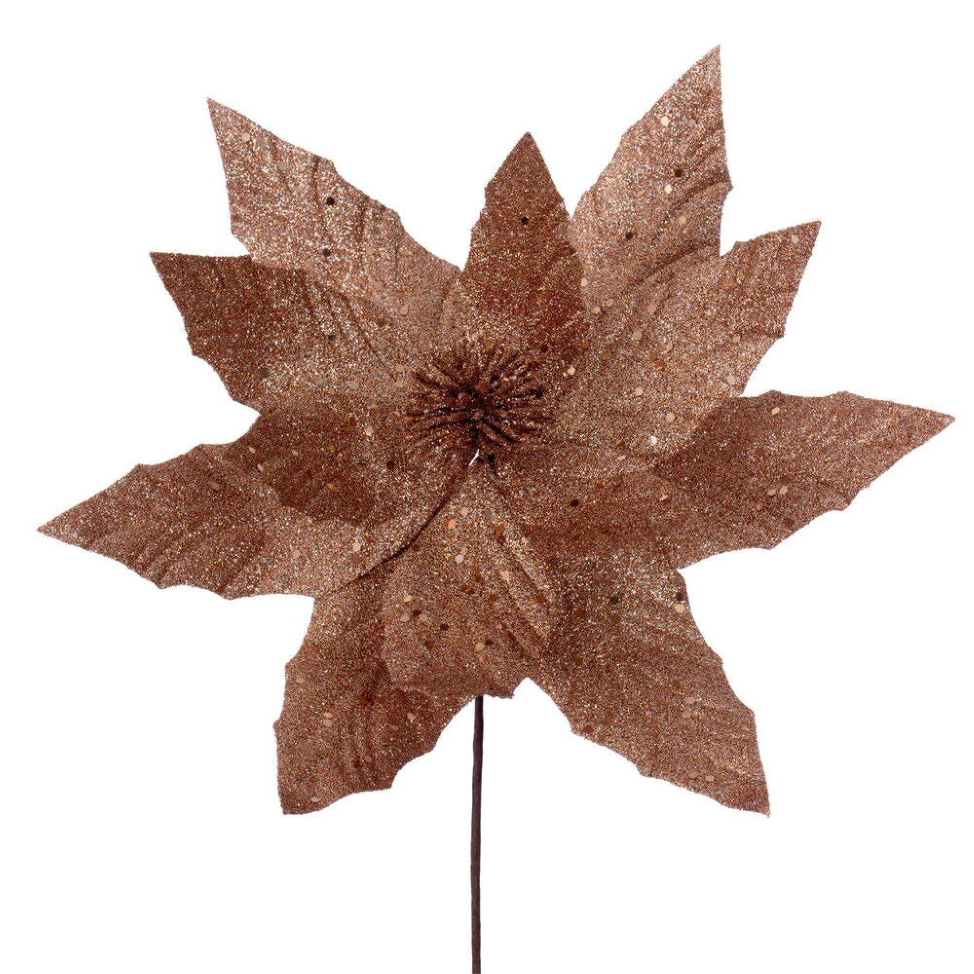 Vickerman 14” Artificial Rose Gold Poinsettia Stem 6 Per Bag