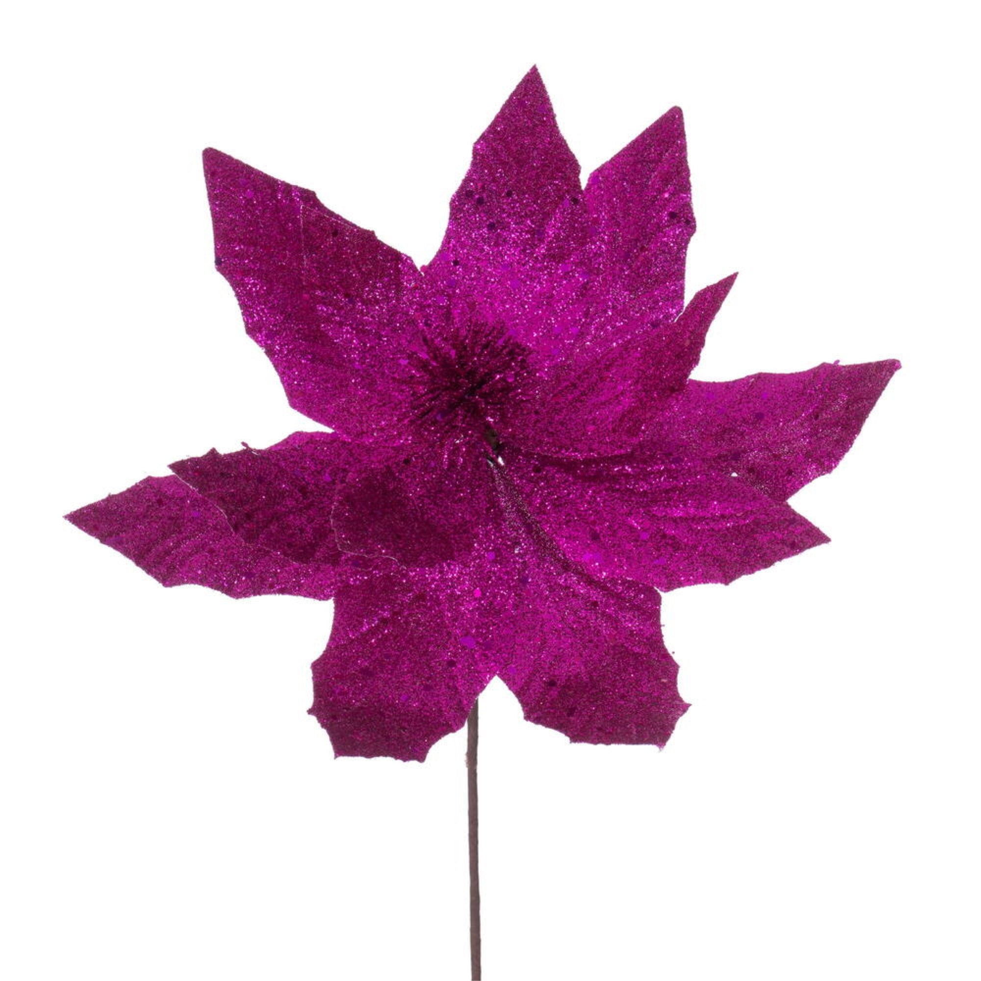 Vickerman 14” Artificial Hot Pink Poinsettia Stem 6 Per Bag
