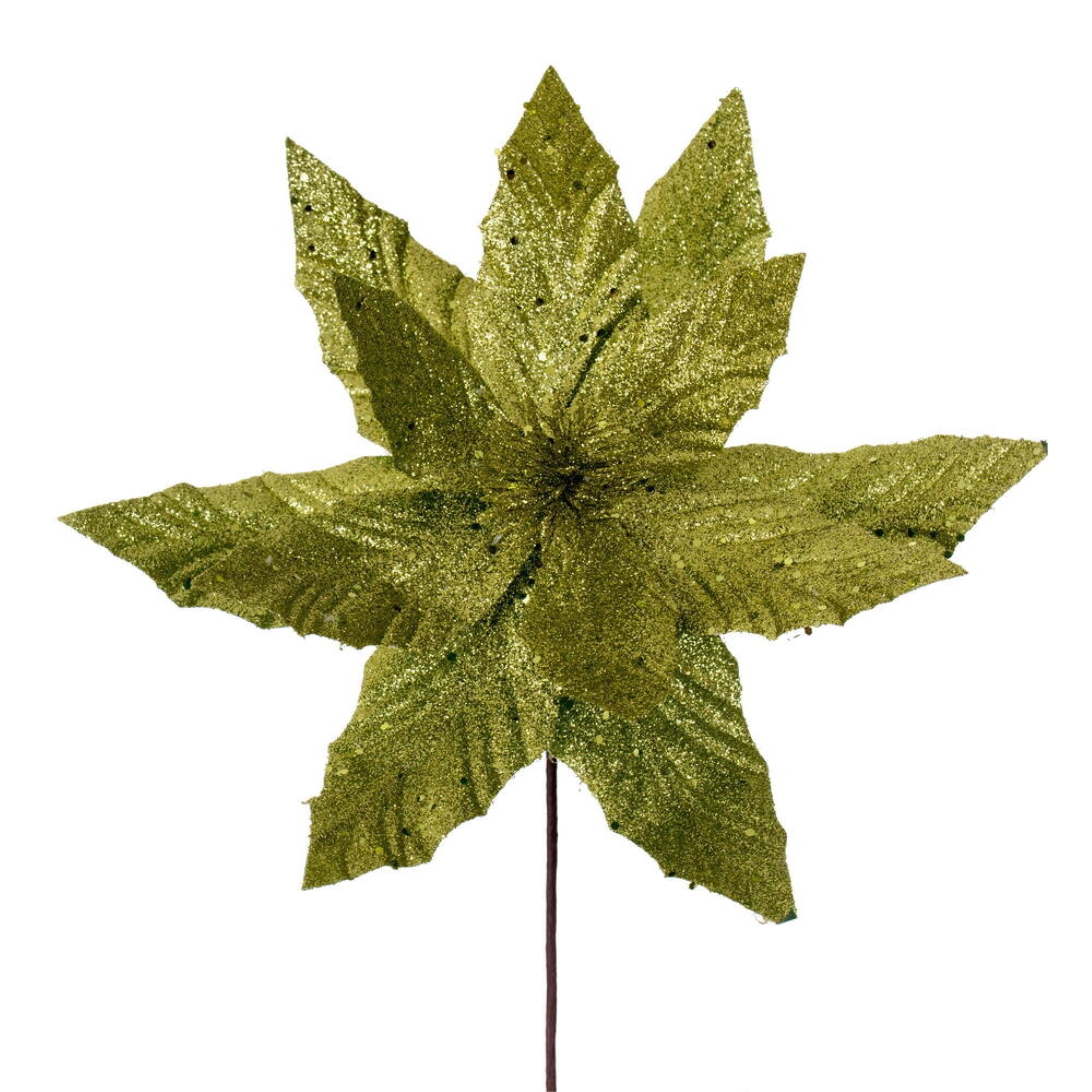 Vickerman 14” Artificial Lime Poinsettia Stem 6 Per Bag