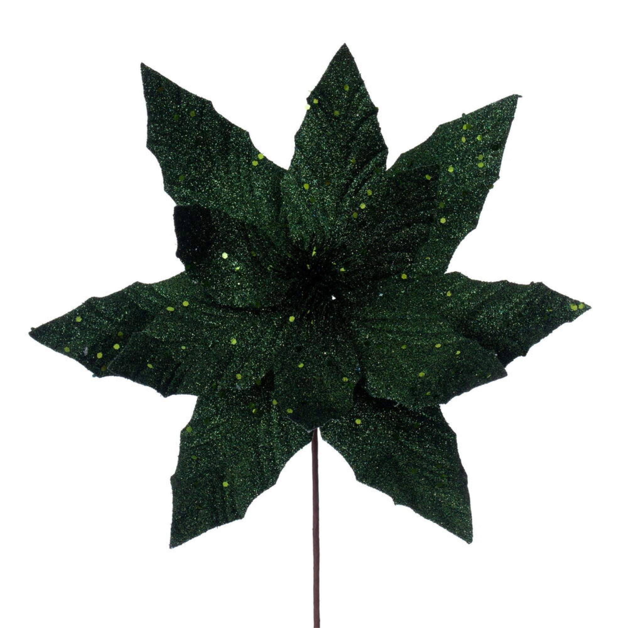Vickerman 14” Artificial Midnight Green Poinsettia Stem6 Per Bag