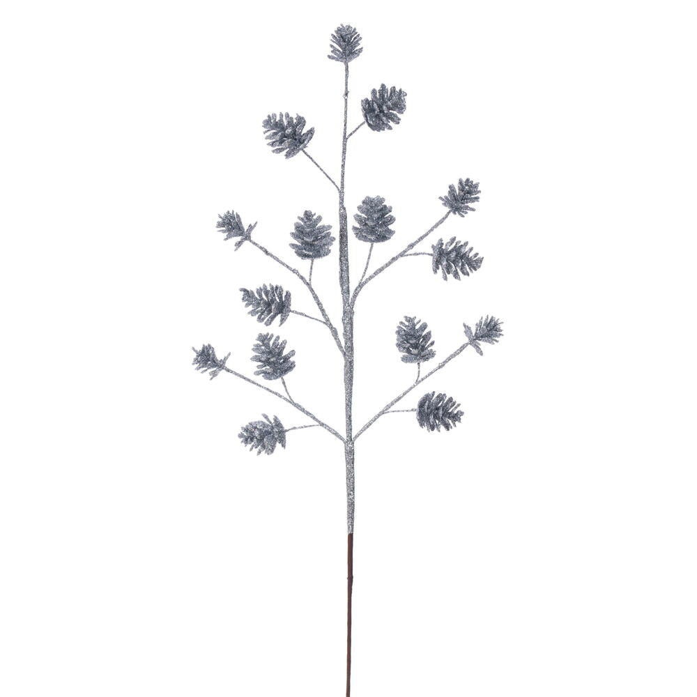 24” Silver Pinecone Glitter Spray 6/Bag
