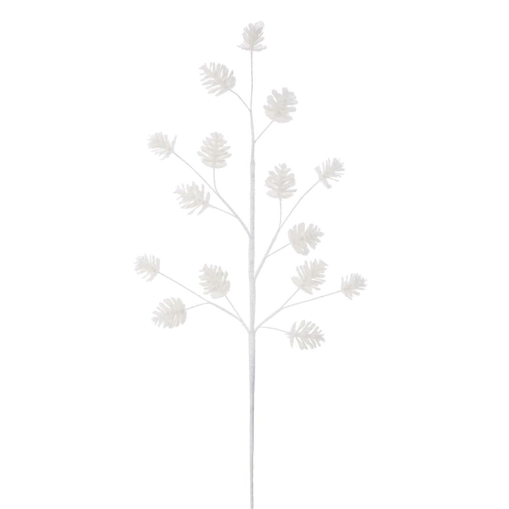 24” White Pinecone Glitter Spray 6/Bag