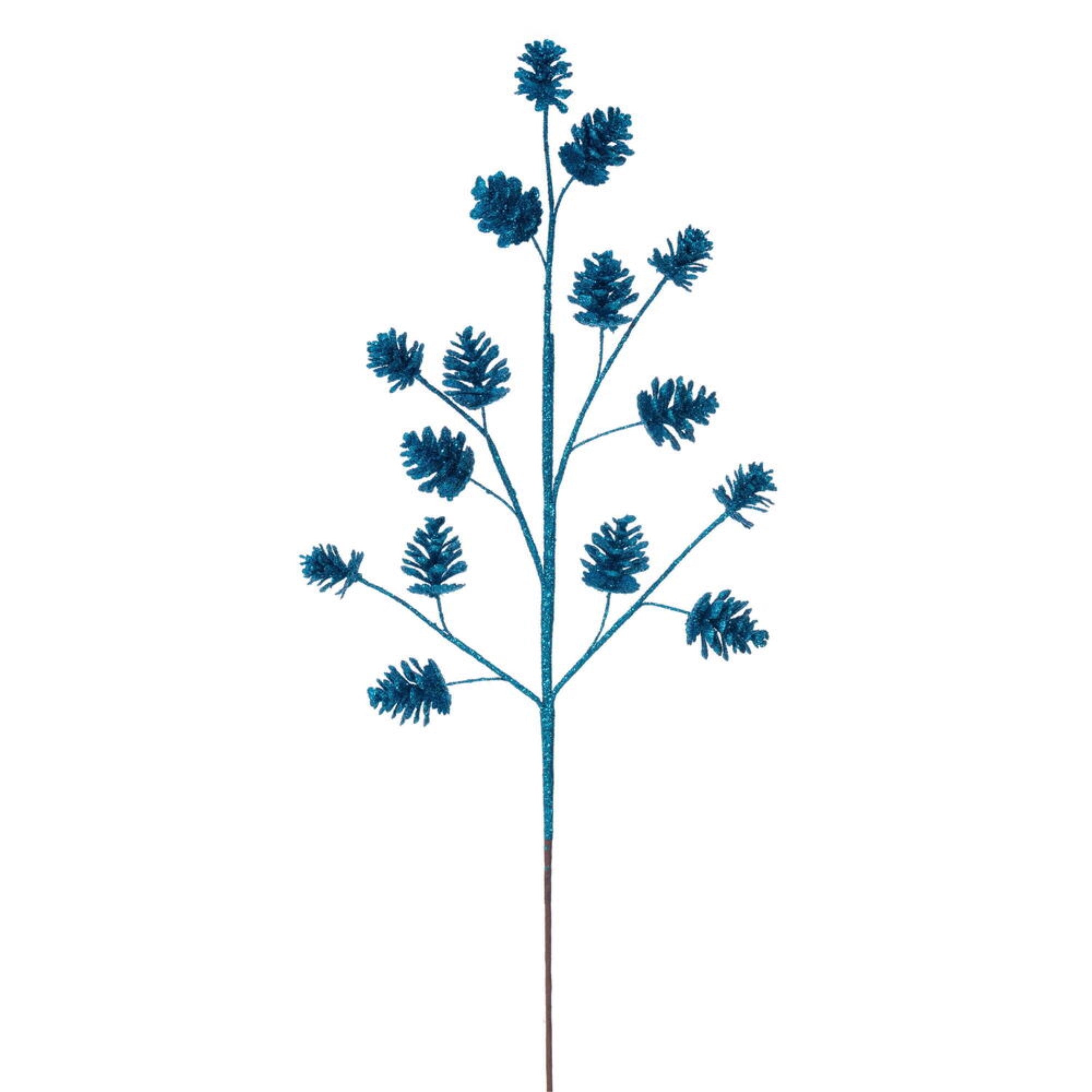 Vickerman 24” Artificial Turquoise Pinecone Glitter Spray 6/Bag
