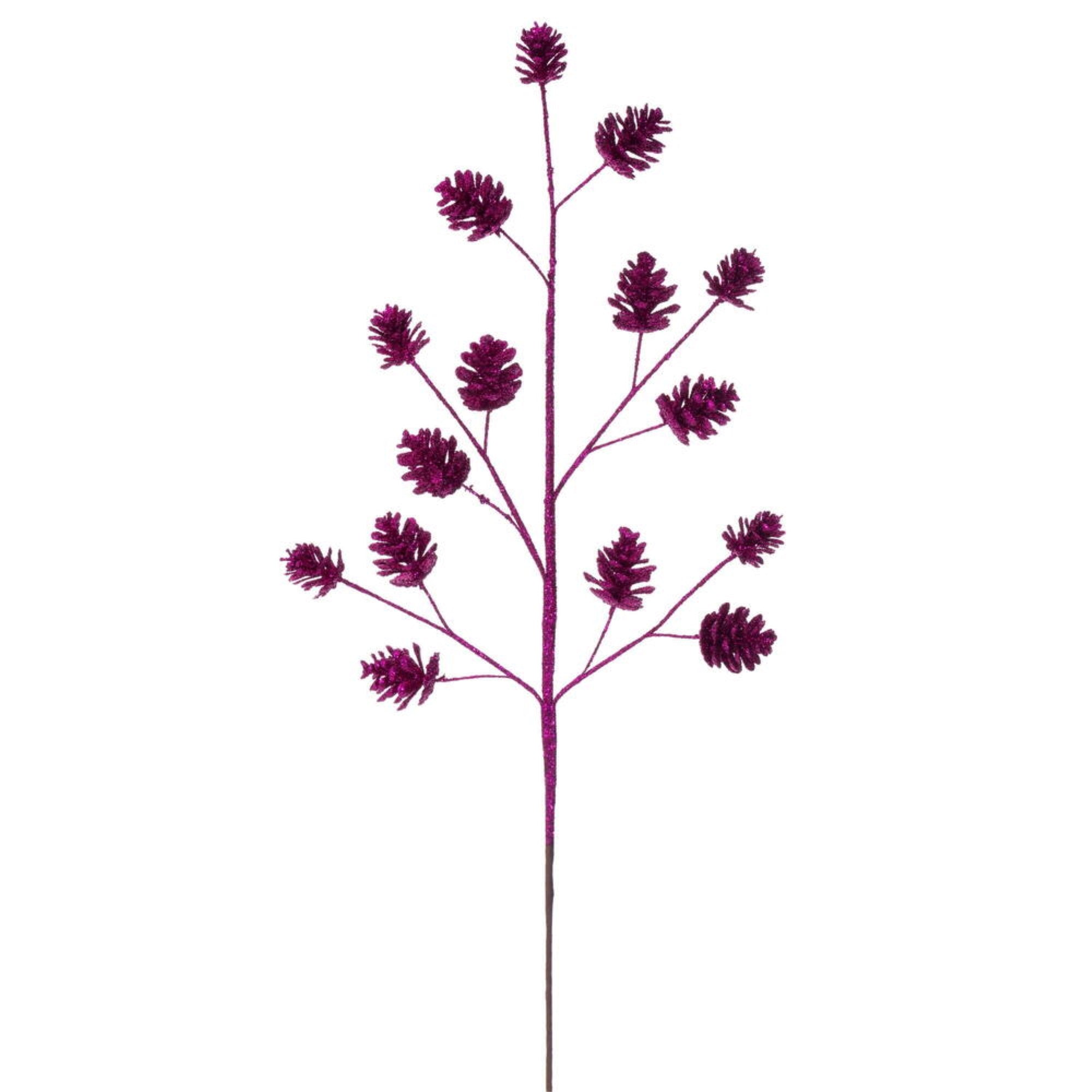 Vickerman 24” Artificial Hot Pink Pinecone Glitter Spray 6/Bag