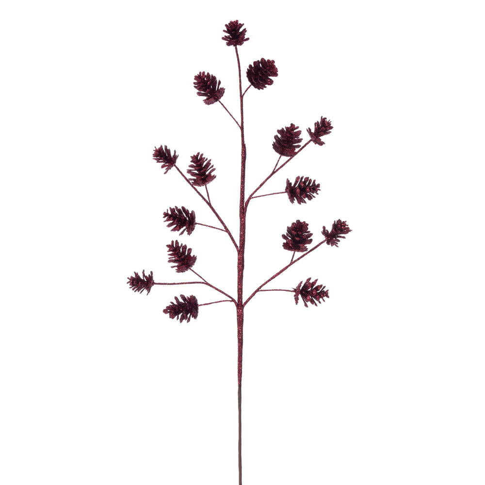 24” Burgundy Pinecone Glitter Spray 6/Bg