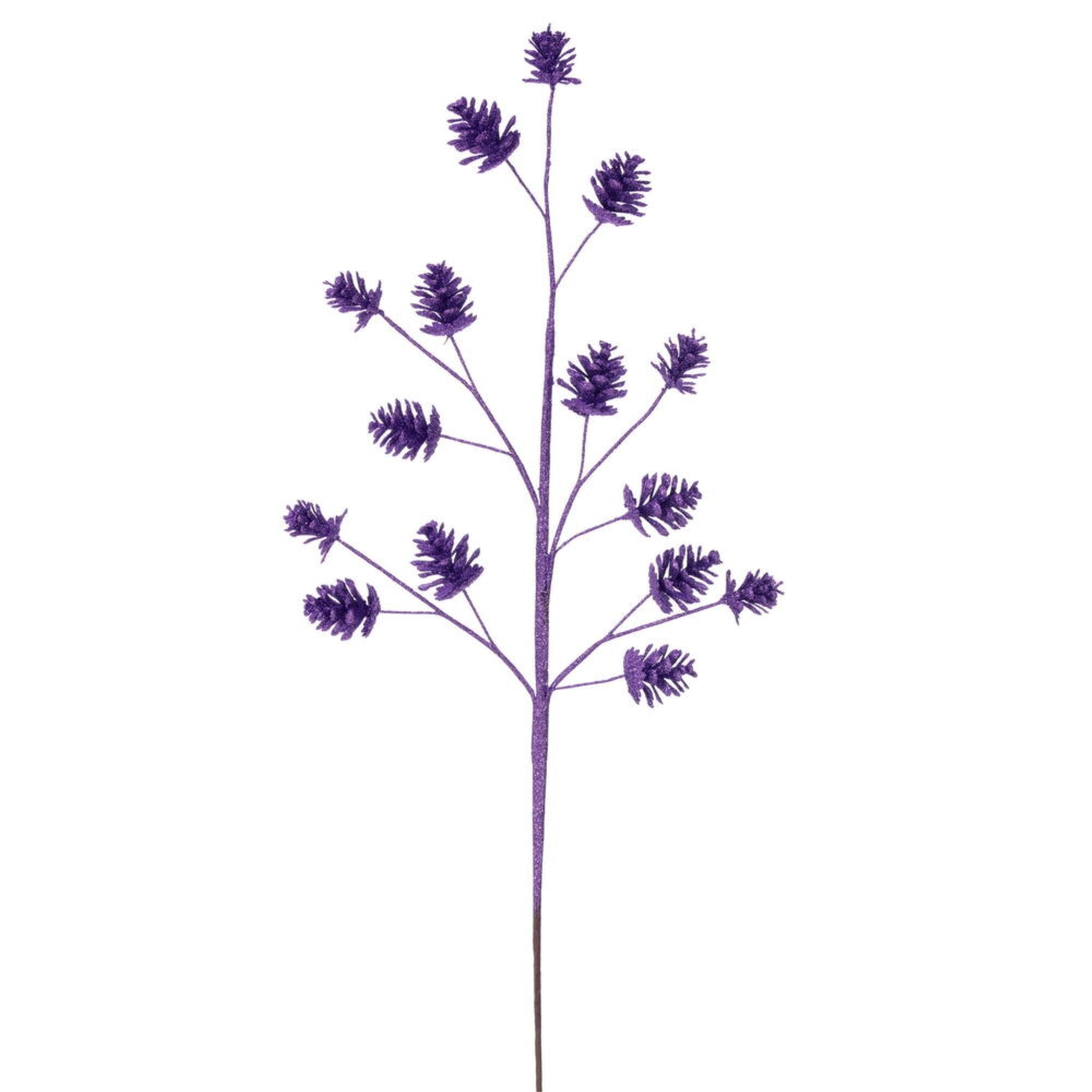 Vickerman 24” Artificial Purple Pinecone Glitter Spray 6/Bag
