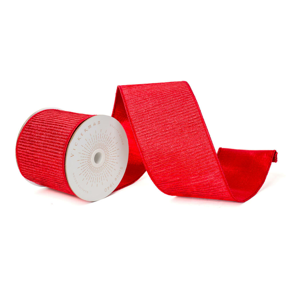 4”x10yd Red Metallic Pleated Strip Red