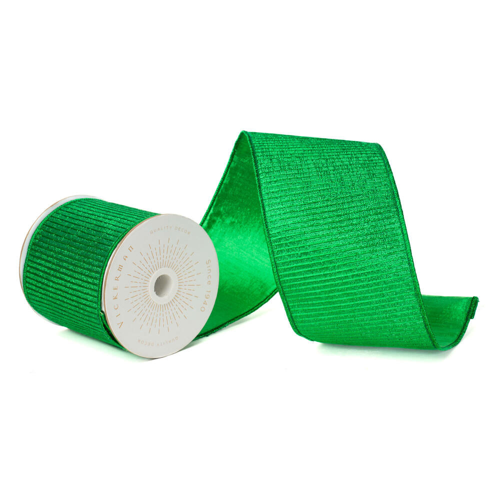 4”x10yd Green Metallic Pleated Strip