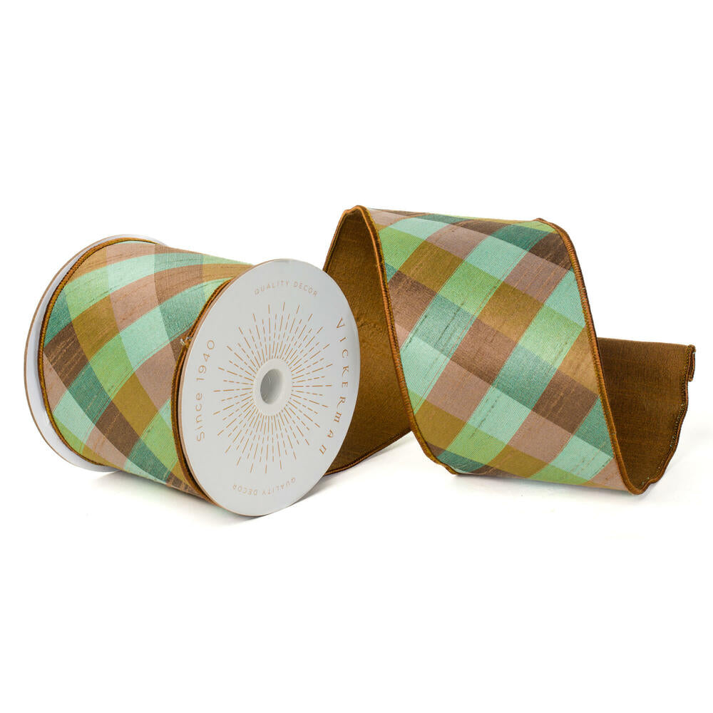 4”x10yd Brown Celadon Diagonal Check