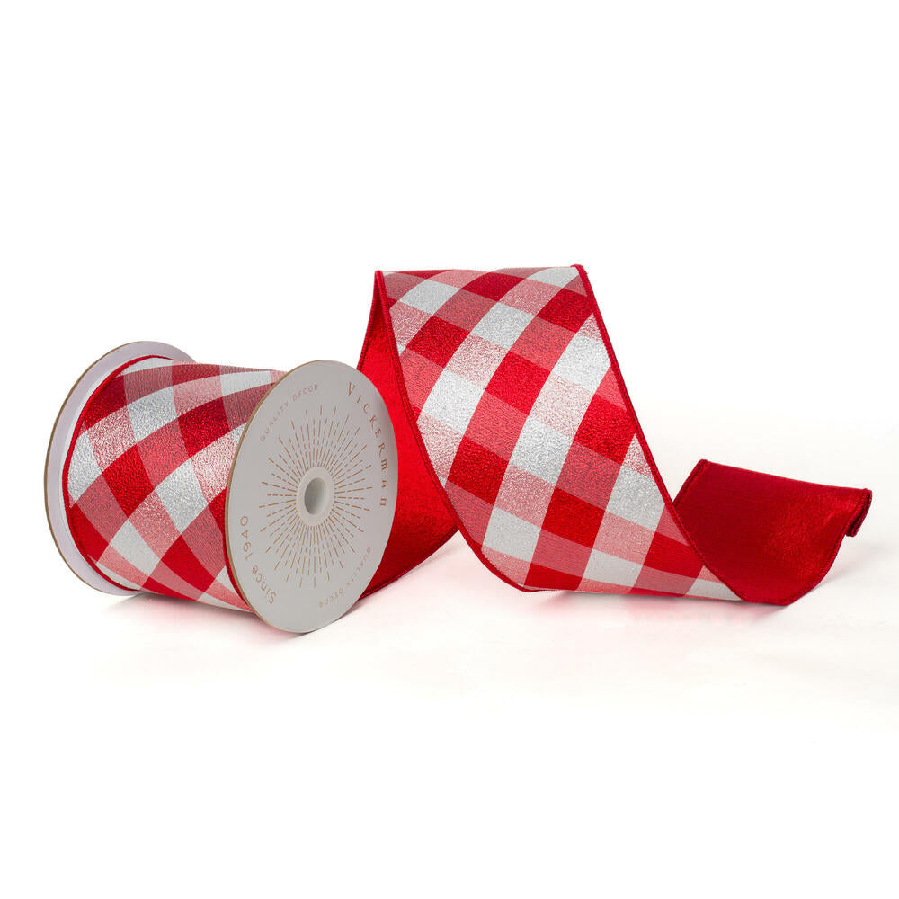 4”x10yd Red Silver Metallic Diagonal