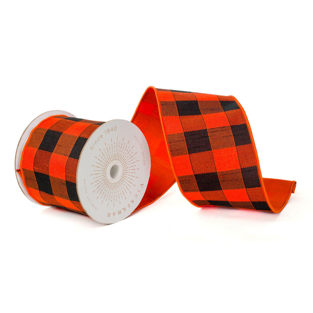 4”x10yd Orange Black Buffalo Check