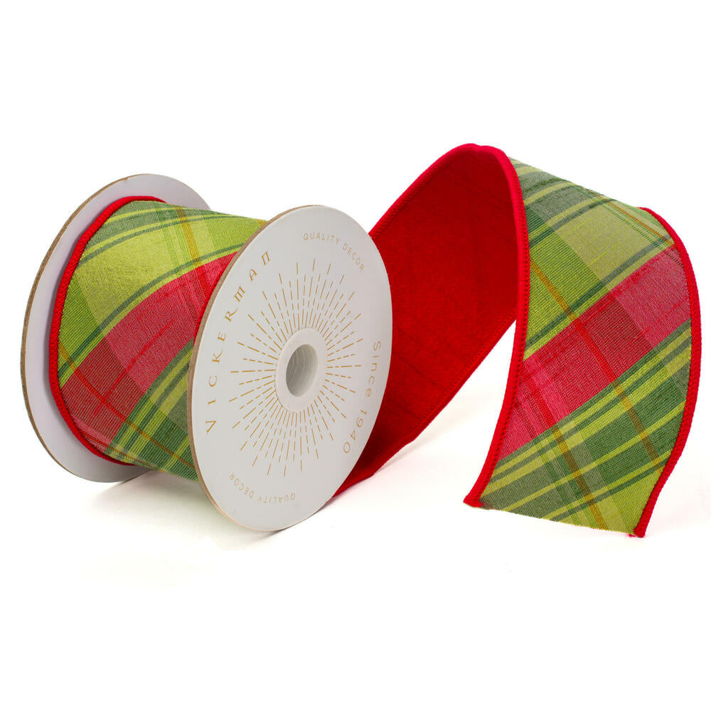 2.5”x10yd Red Green Diagonal Plaid Red