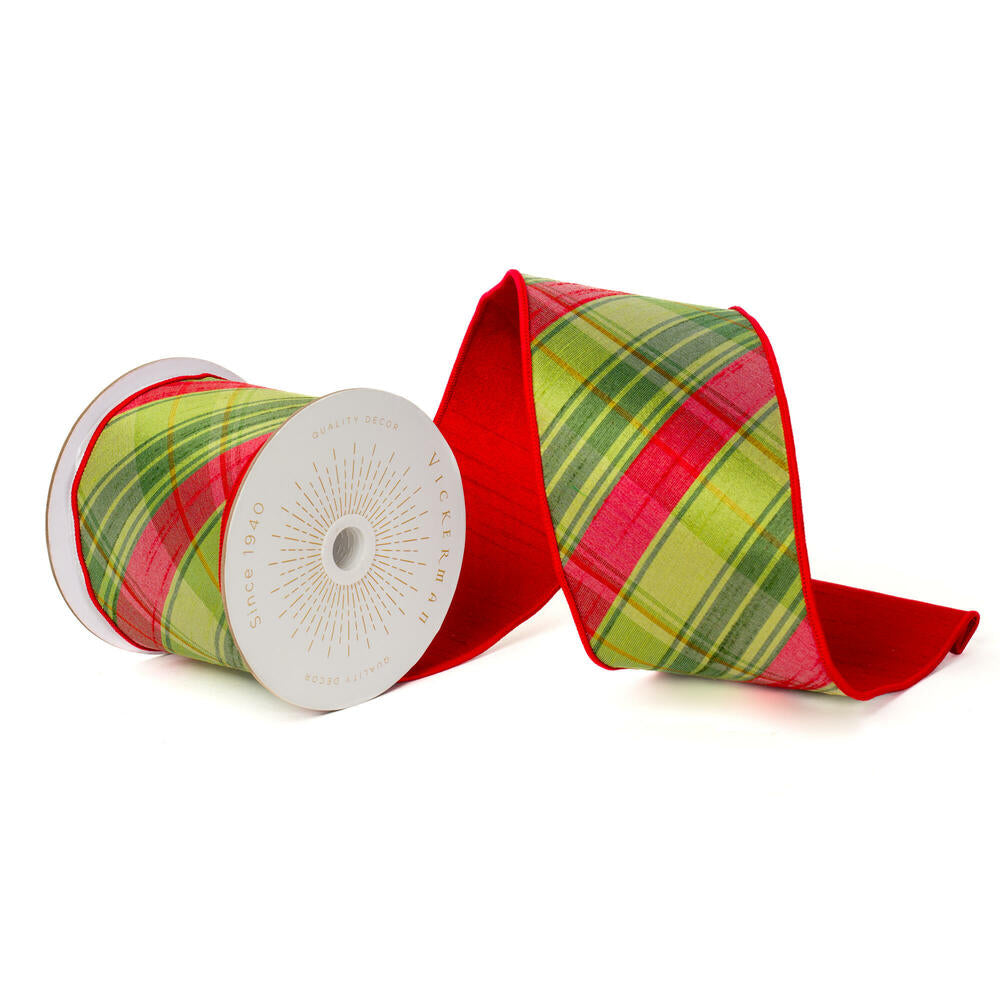 4”x10yd Red Green Diagonal Plaid Red