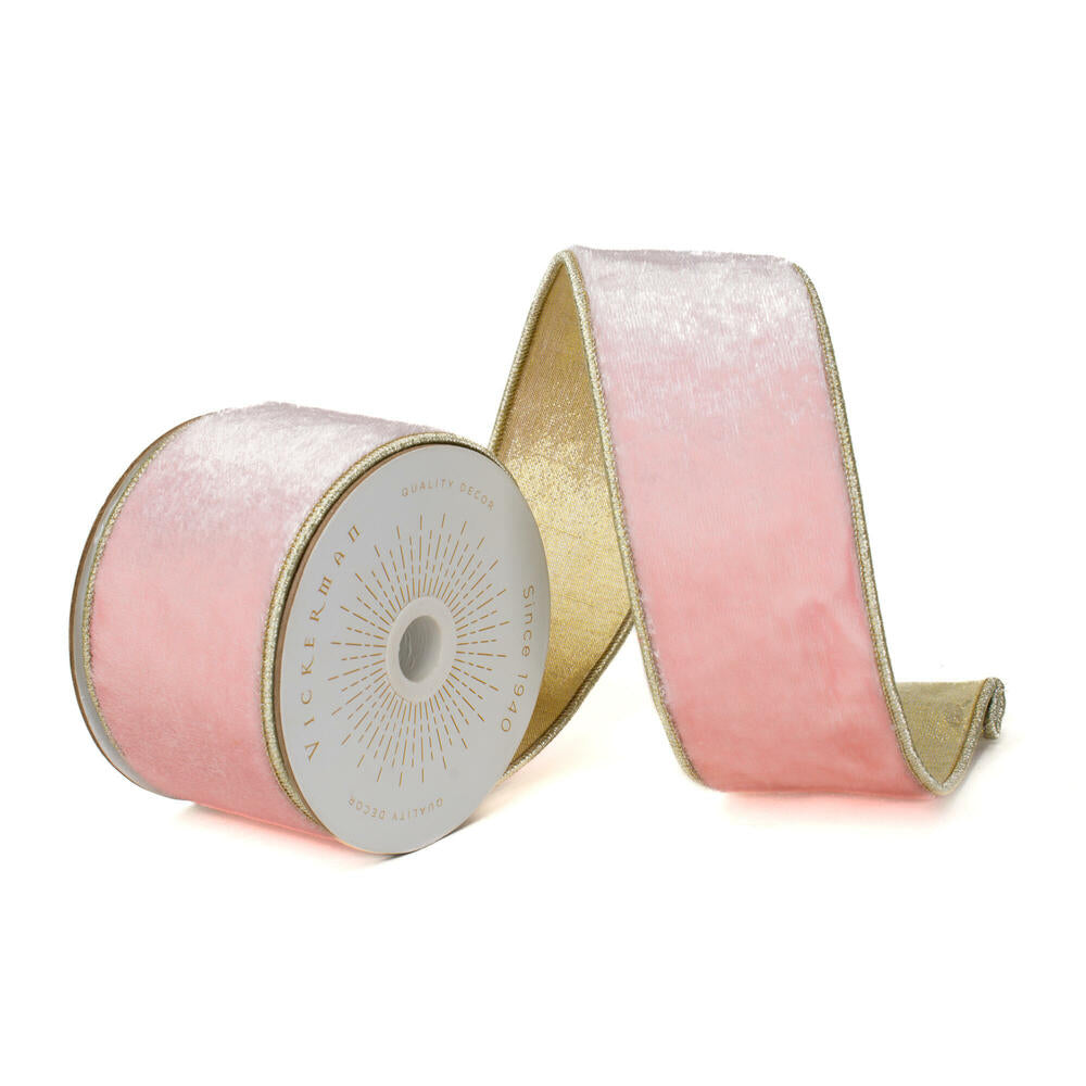 2.5”x10yd Light Pink Shiny Velvet Gold