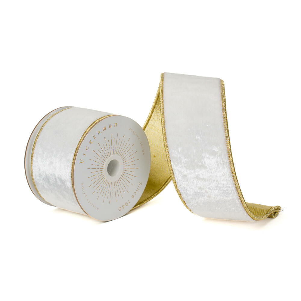 2.5”x10yd Ivory Shiny Velvet Gold Trim
