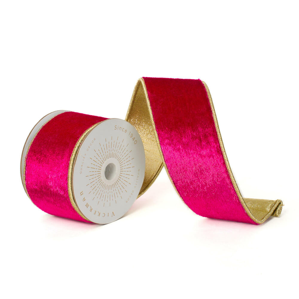 2.5″x10yd Hot Pink Shiny Velvet Gold