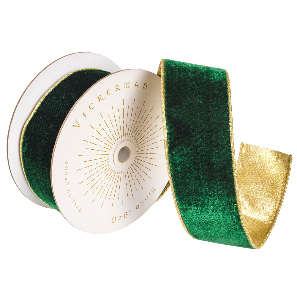 2.5”x10yd Emerald Velvet Gold Trim