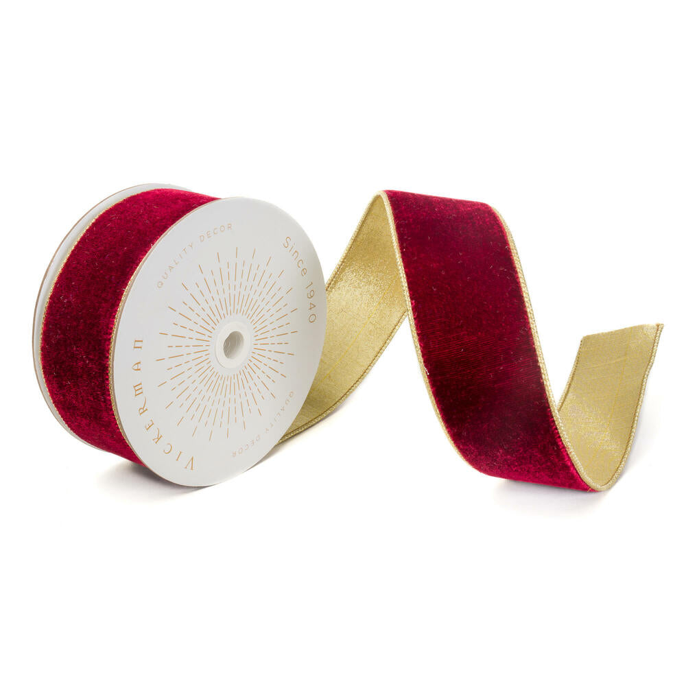 2.5”x10yd Burgundy Velvet Gold Trim