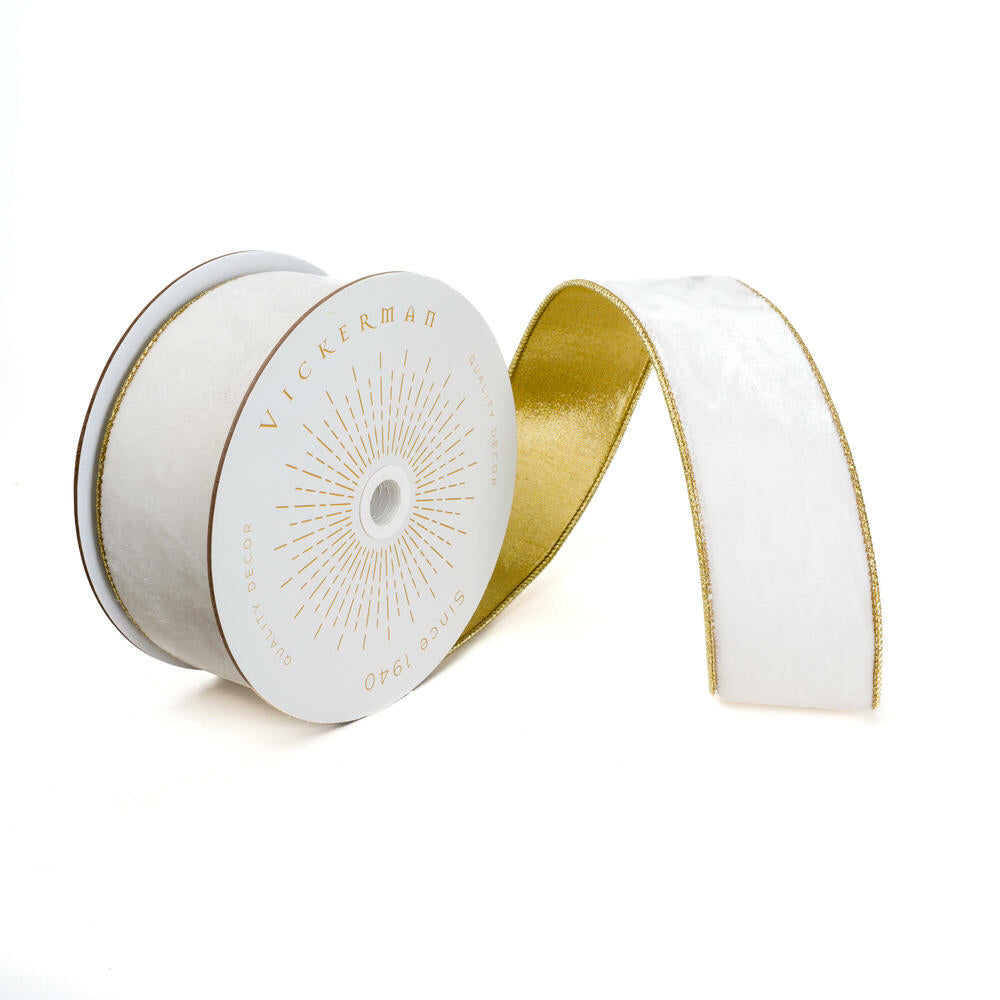 2.5”x10yd Ivory Velvet Gold Trim/Backing
